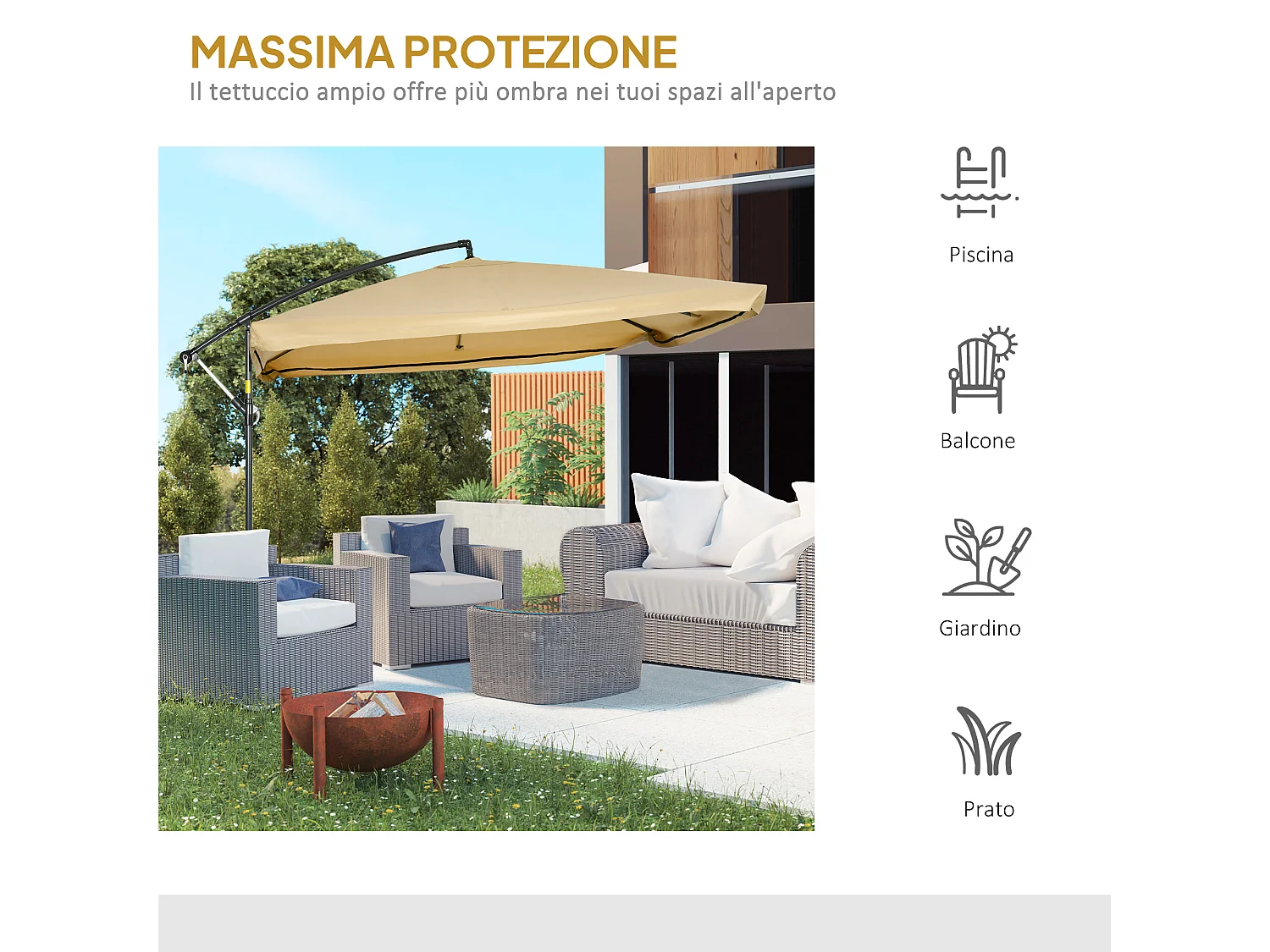 Ombrellone da giardino a braccio con zanzariera 3x3 metri beige