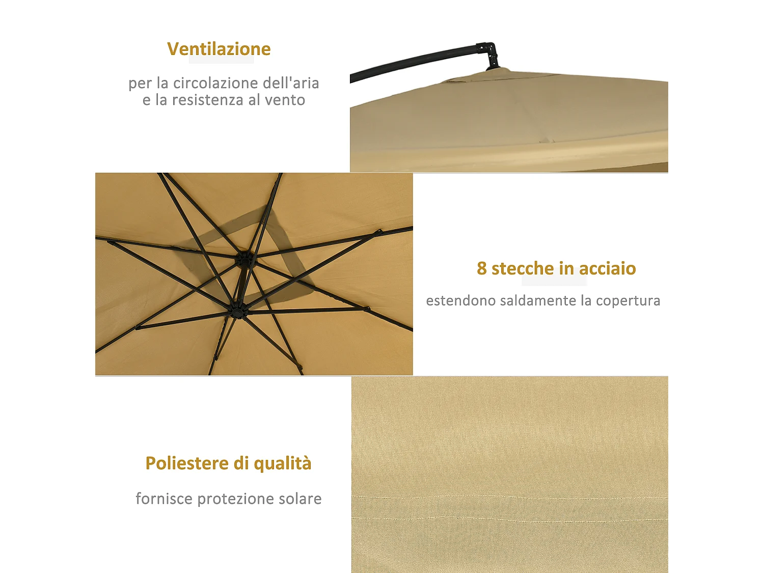 Ombrellone da giardino a braccio con zanzariera 3x3 metri beige