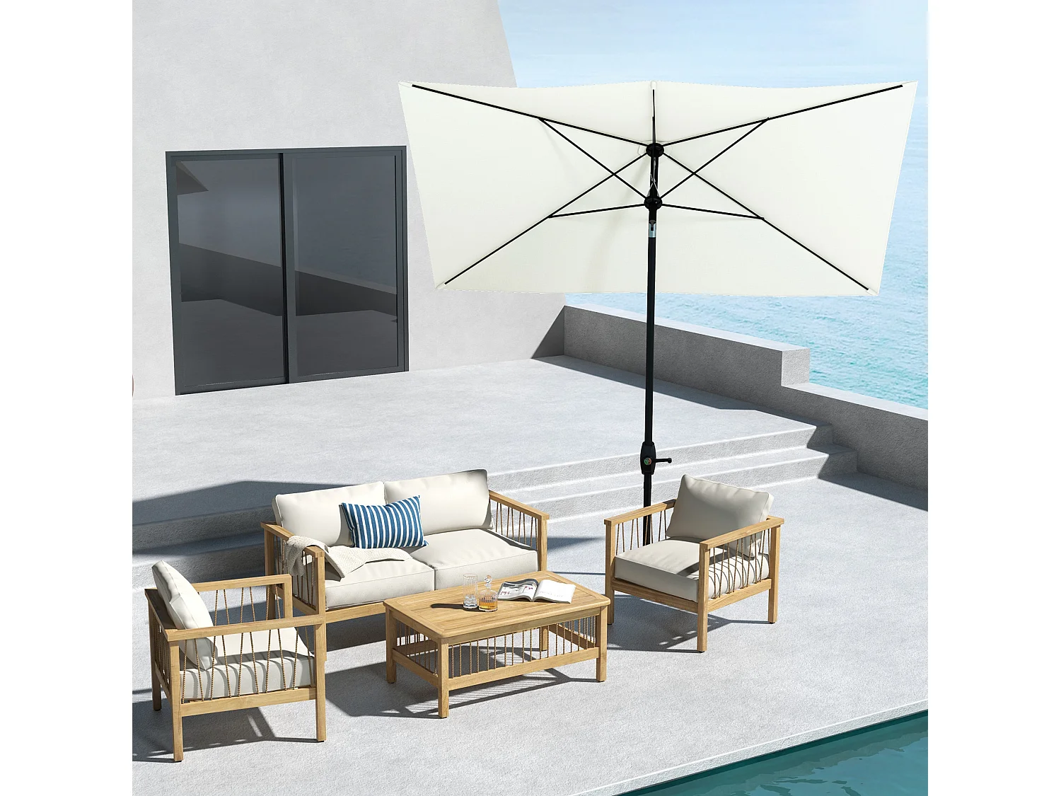 Ombrellone da giardino rettangolare 2x3m inclinabile beige