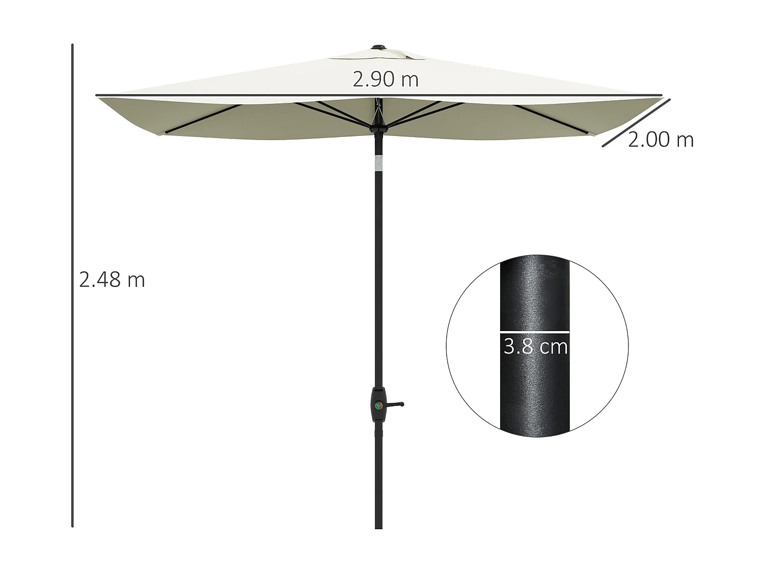 Ombrellone da giardino rettangolare 2x3m inclinabile beige