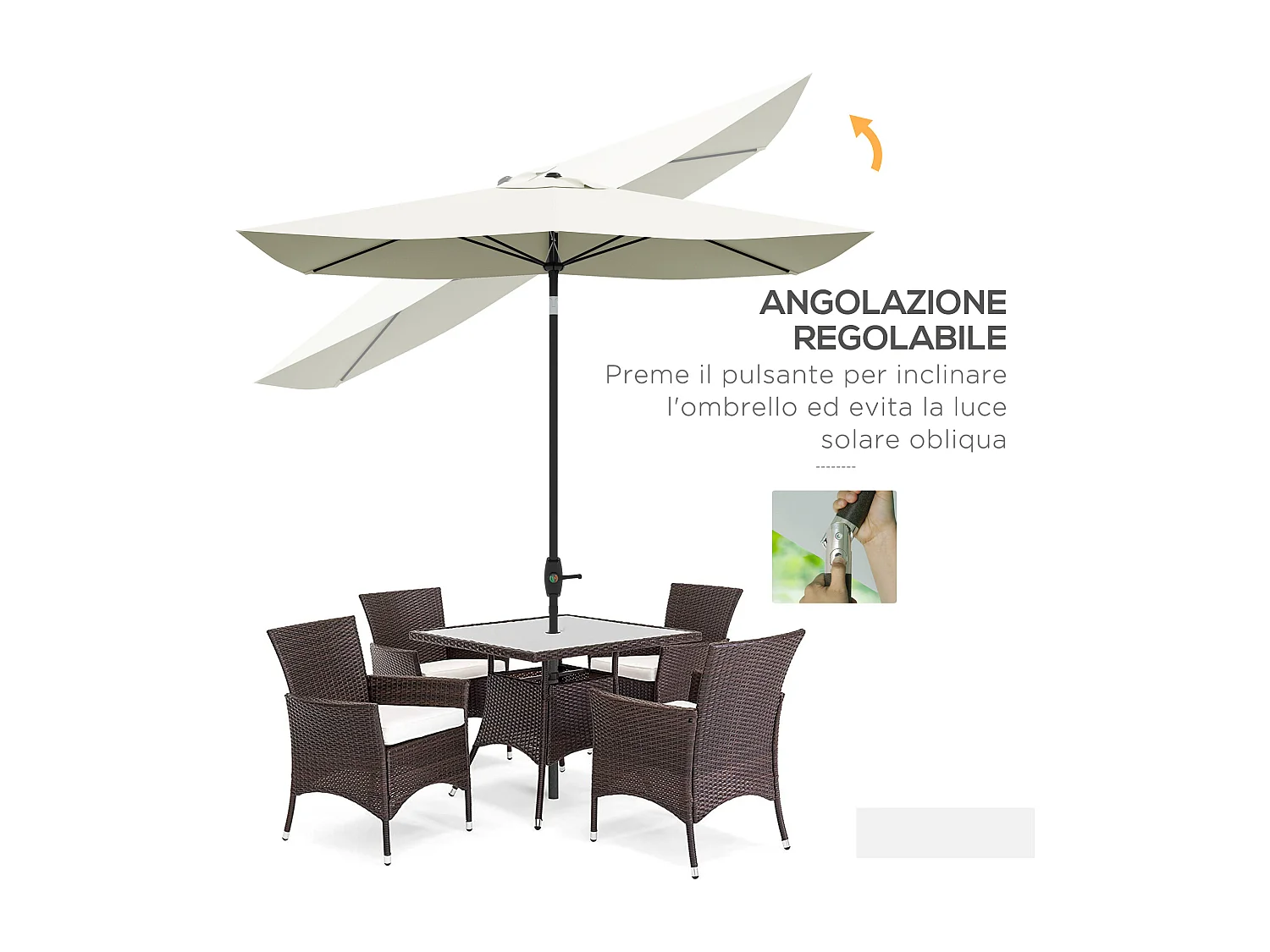 Ombrellone da giardino rettangolare 2x3m inclinabile beige