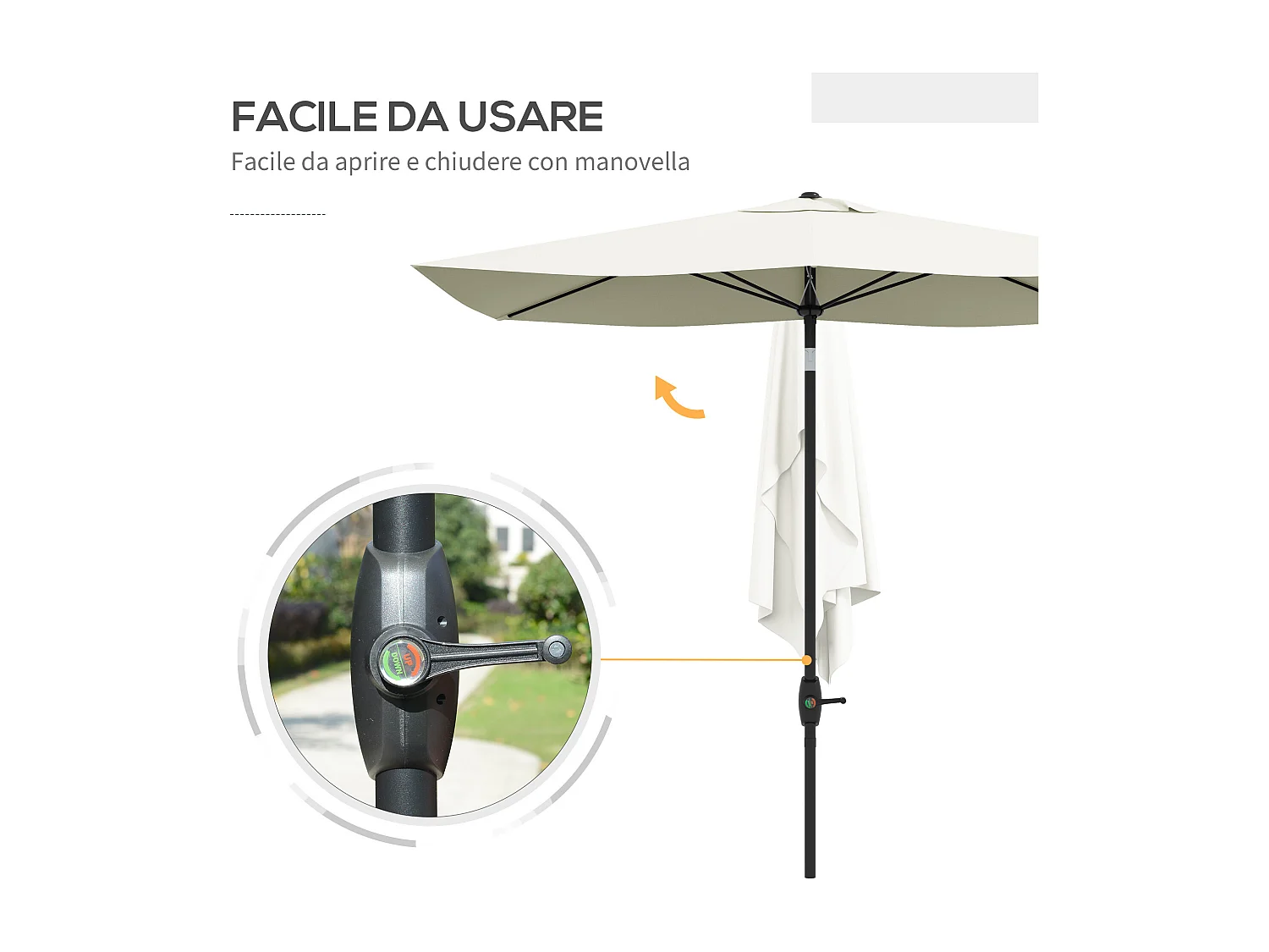 Ombrellone da giardino rettangolare 2x3m inclinabile beige