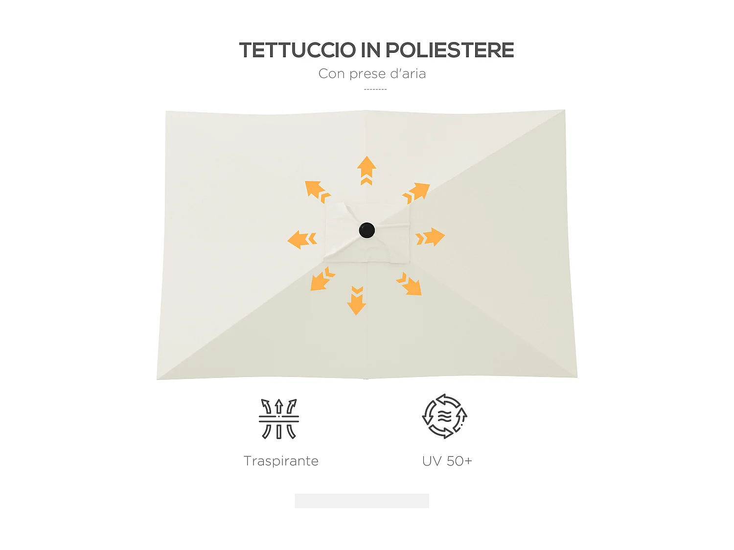 Ombrellone da giardino rettangolare 2x3m inclinabile beige