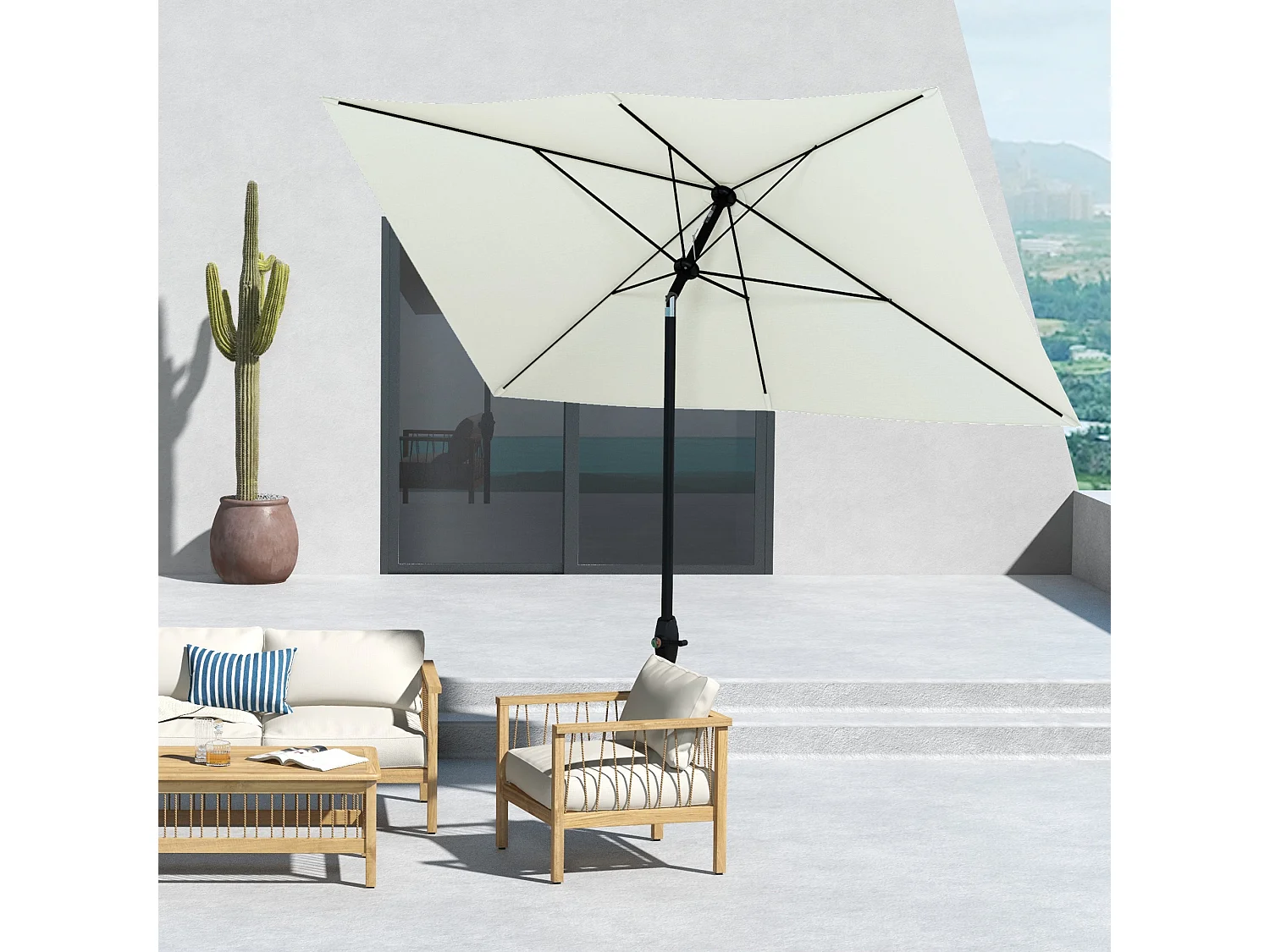 Ombrellone da giardino rettangolare 2x3m inclinabile beige