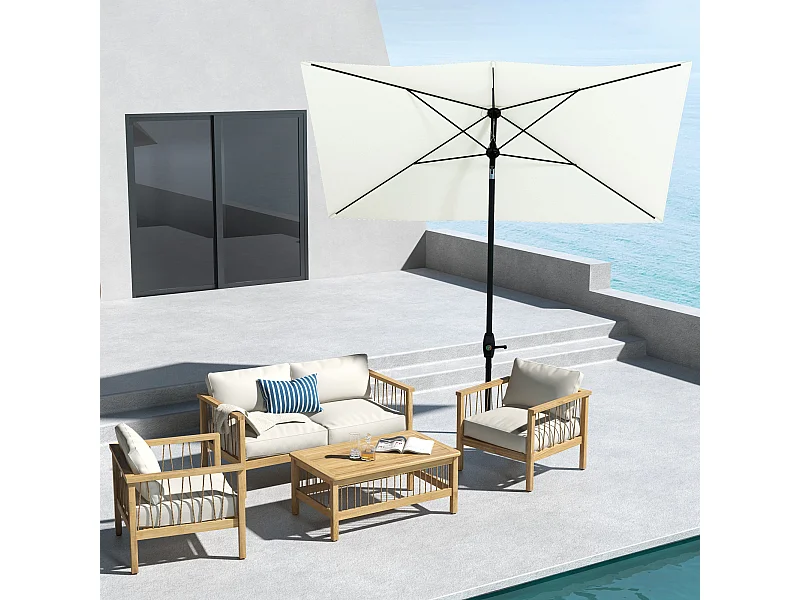 Ombrellone da giardino rettangolare 2x3m inclinabile beige