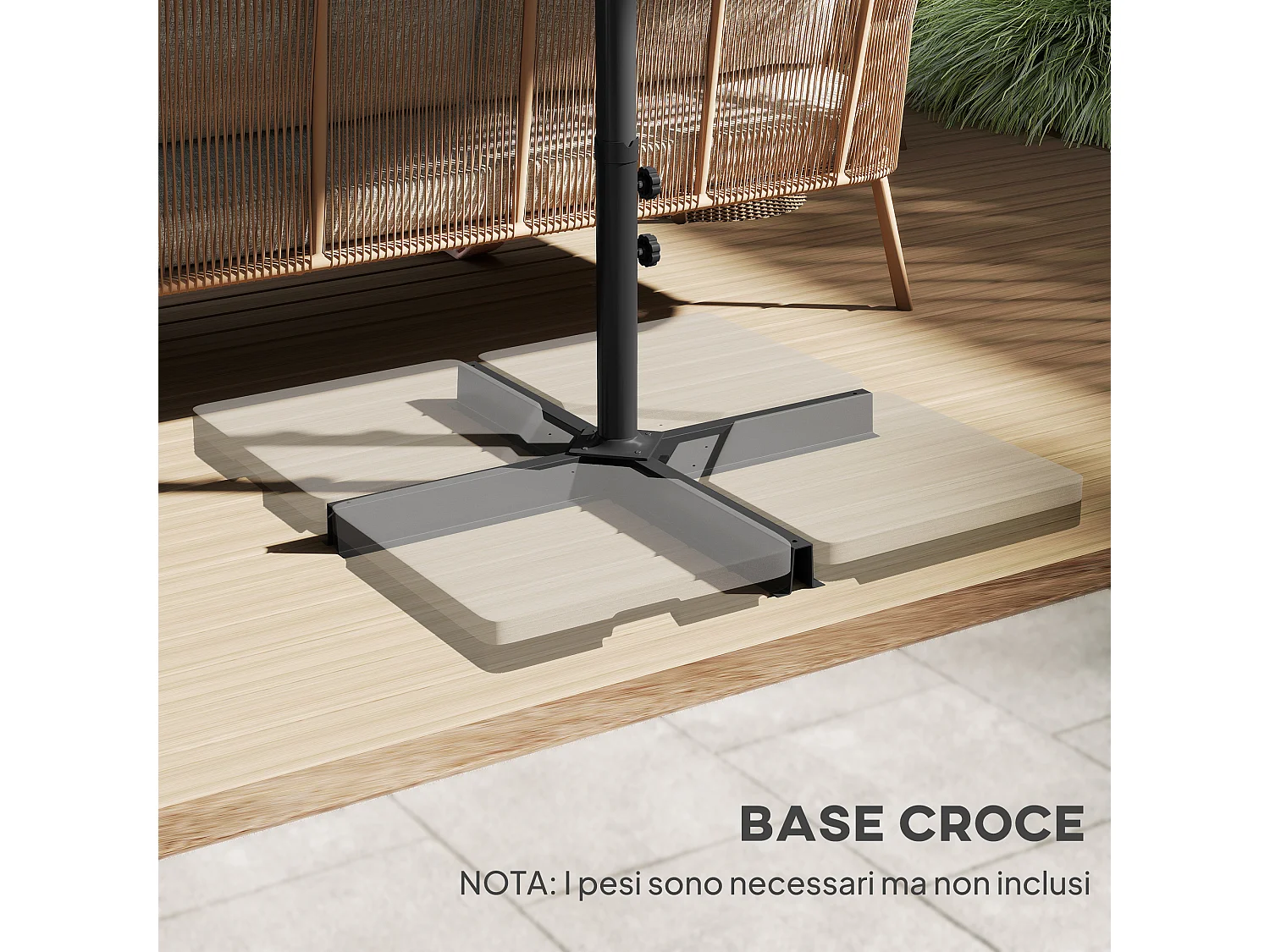 Ombrellone doppio a 12 stecche con manovella 455x265x238 cm grigio