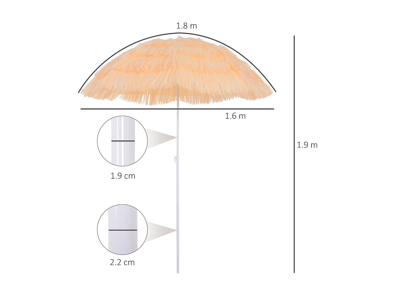 Ombrellone da spiaggia e giardino 1.6x2 m beige a 8 stecche