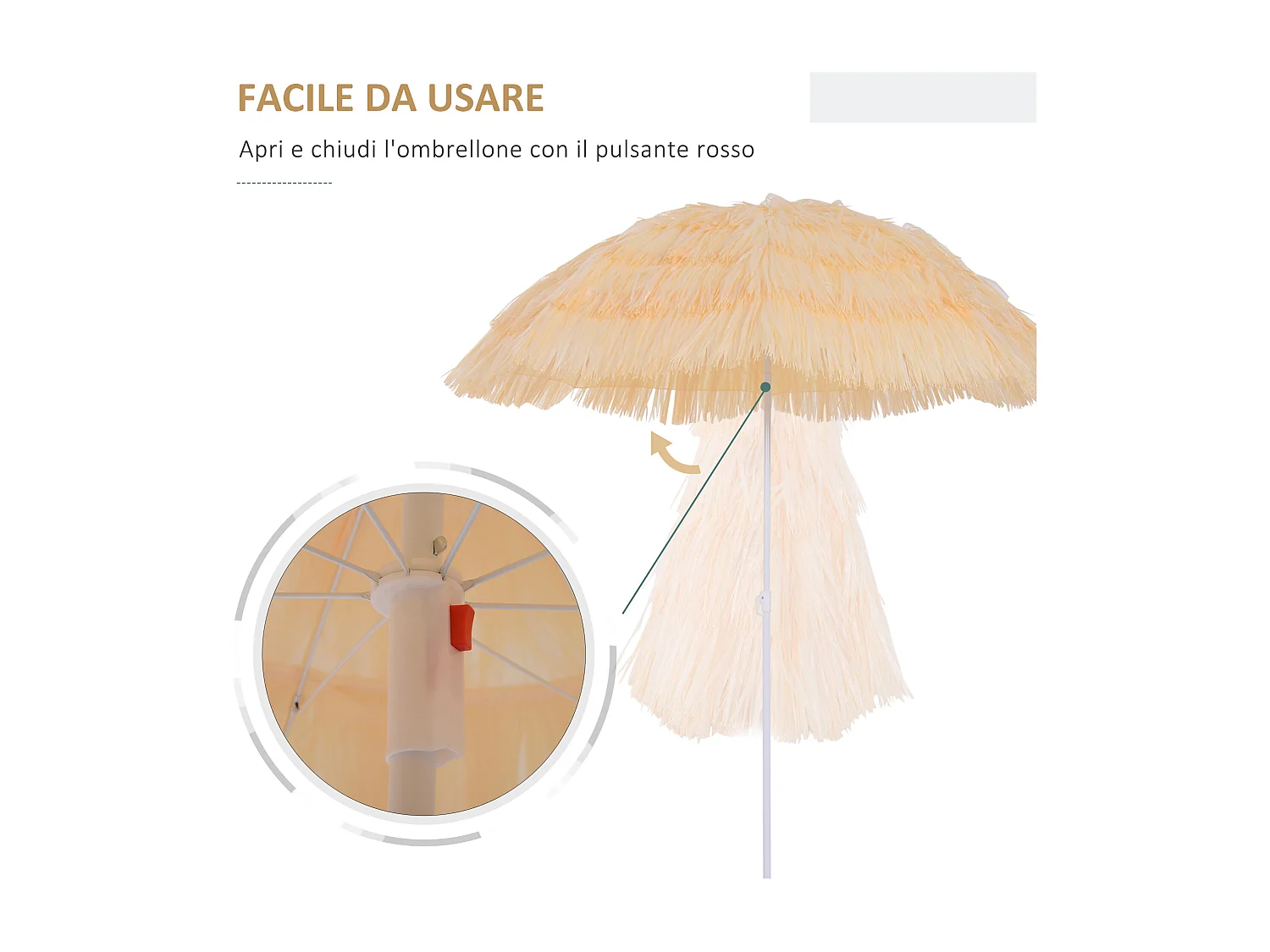 Ombrellone da spiaggia e giardino 1.6x2 m beige a 8 stecche