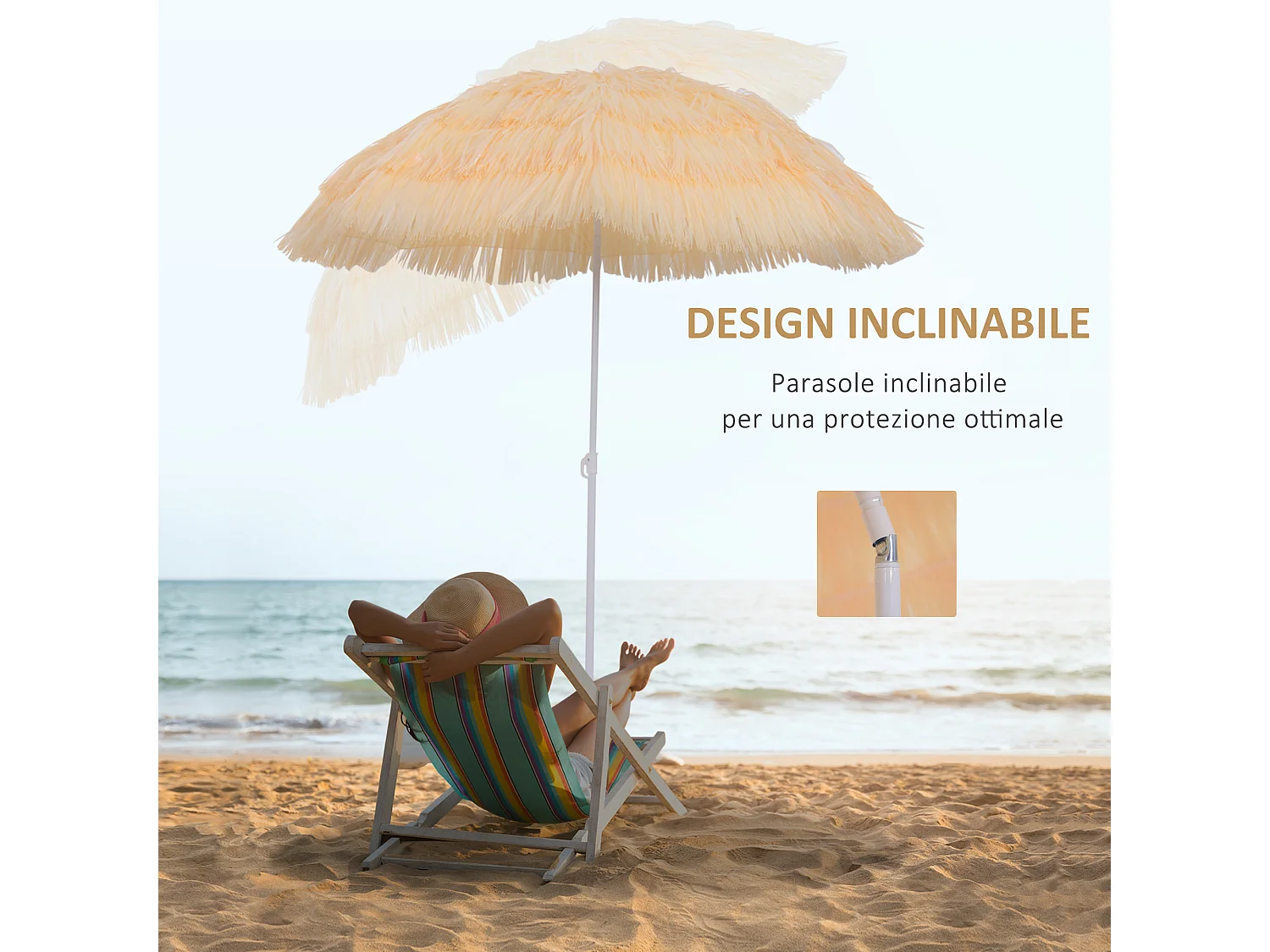 Ombrellone da spiaggia e giardino 1.6x2 m beige a 8 stecche