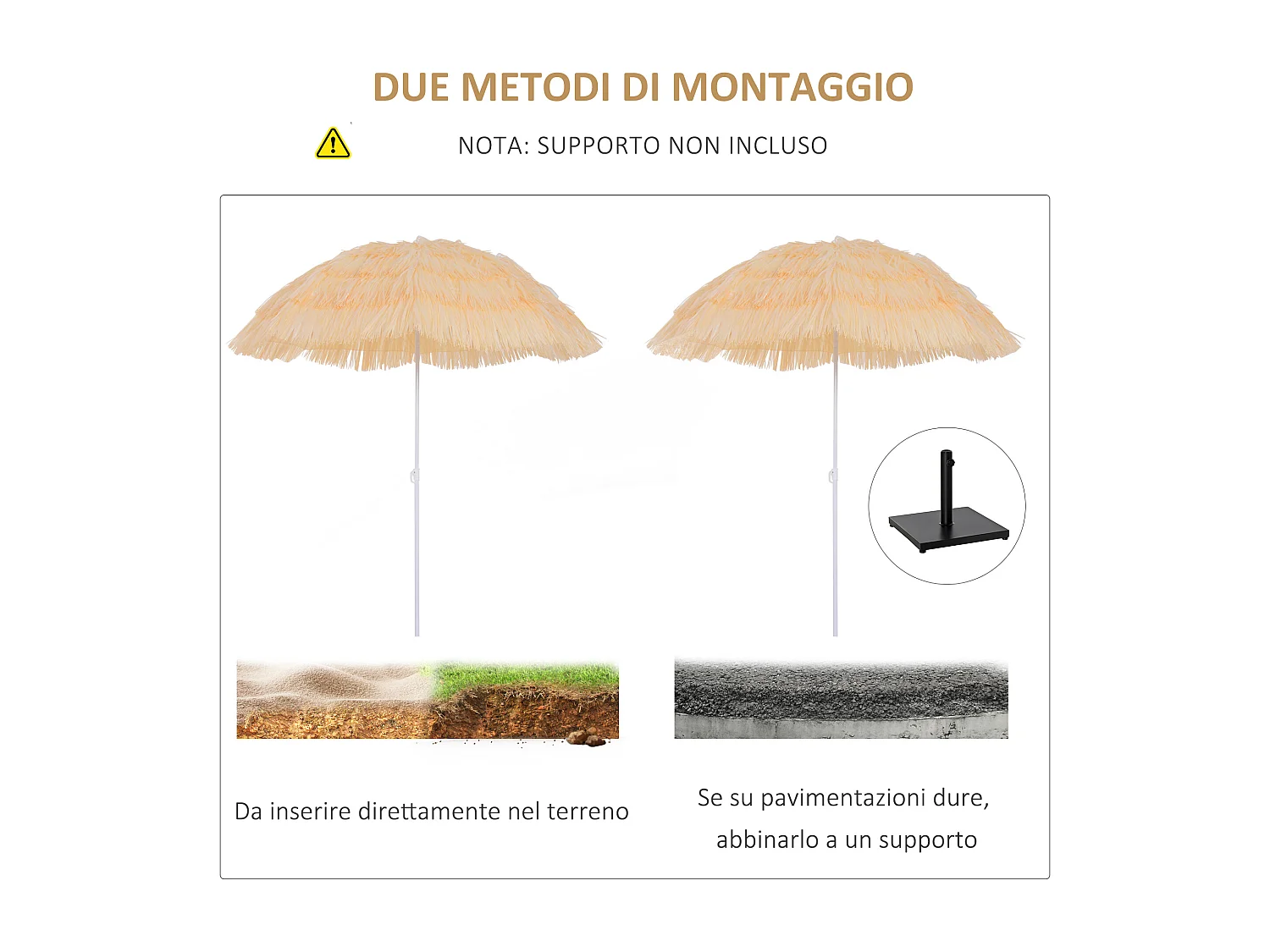 Ombrellone da spiaggia e giardino 1.6x2 m beige a 8 stecche