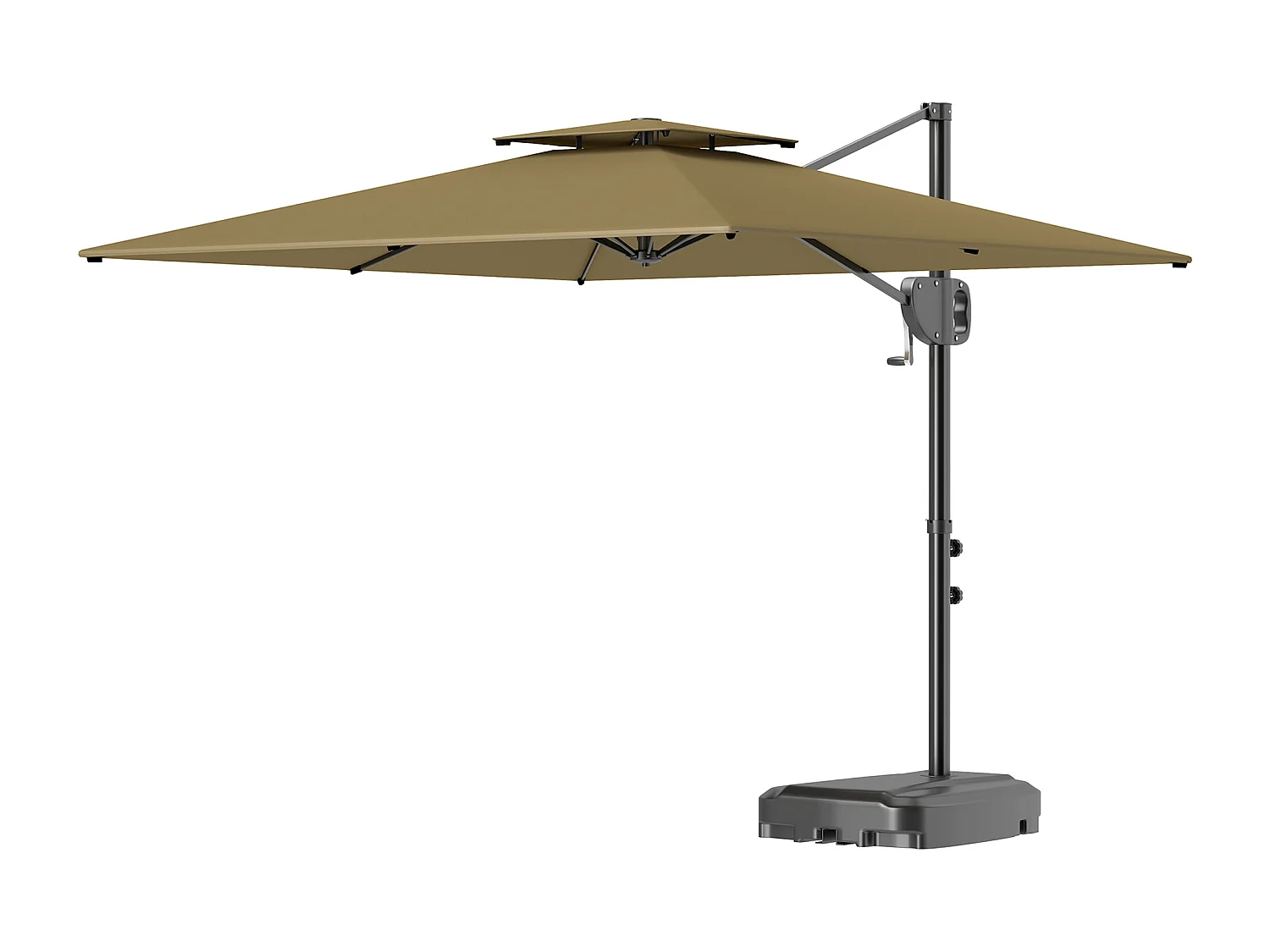 Ombrellone a braccio con base riempibile e manovella cachi