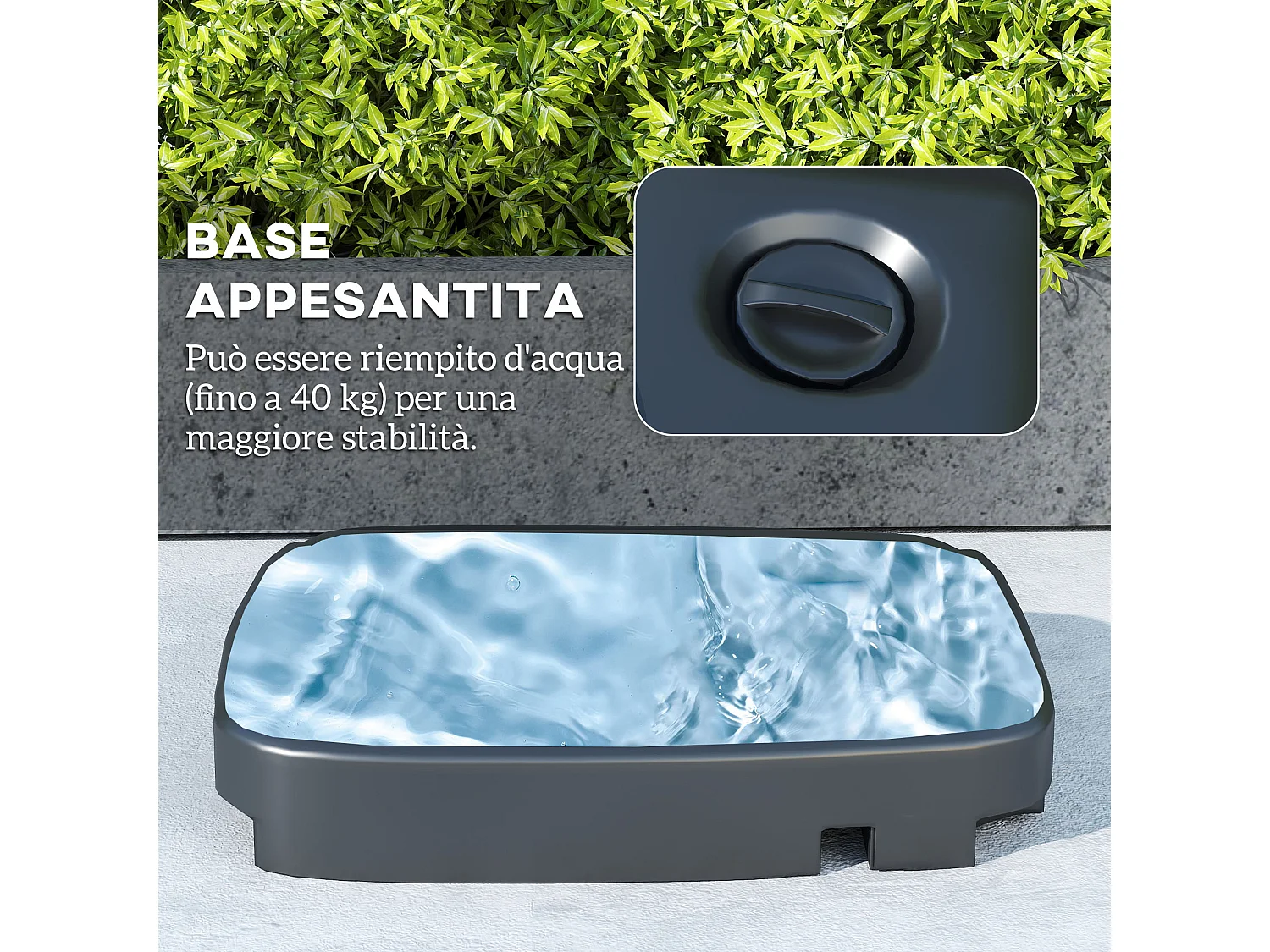 Ombrellone a braccio con base riempibile e manovella cachi