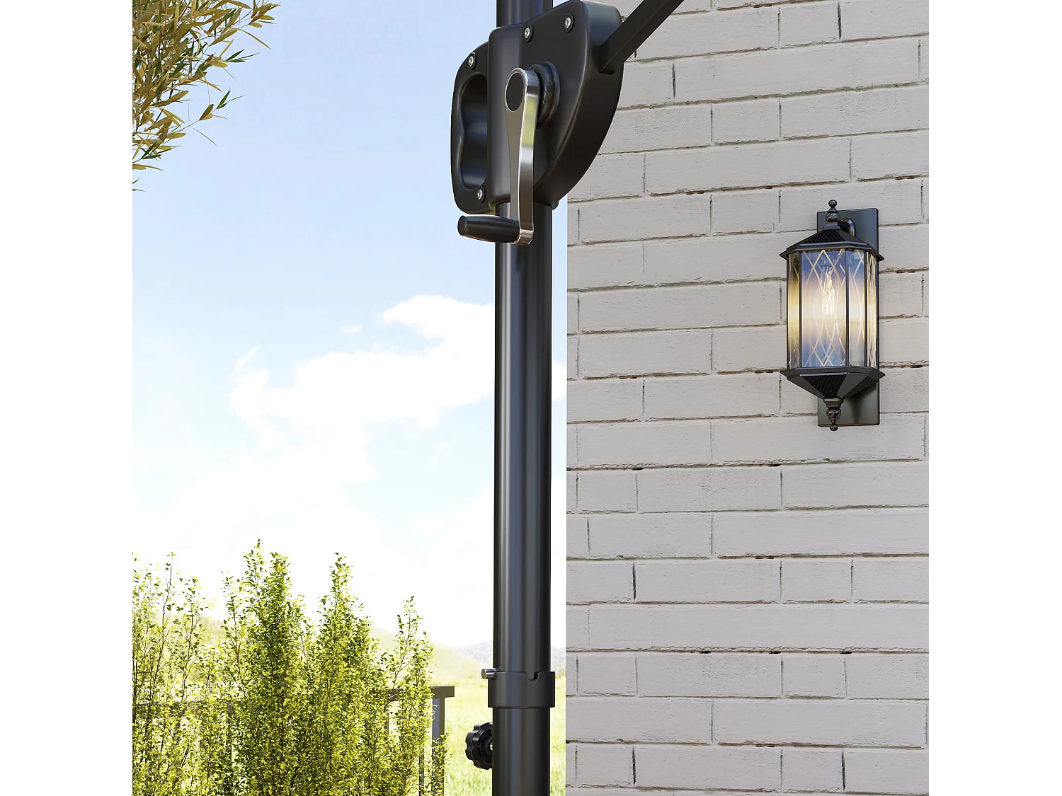 Ombrellone a braccio con base riempibile e manovella cachi