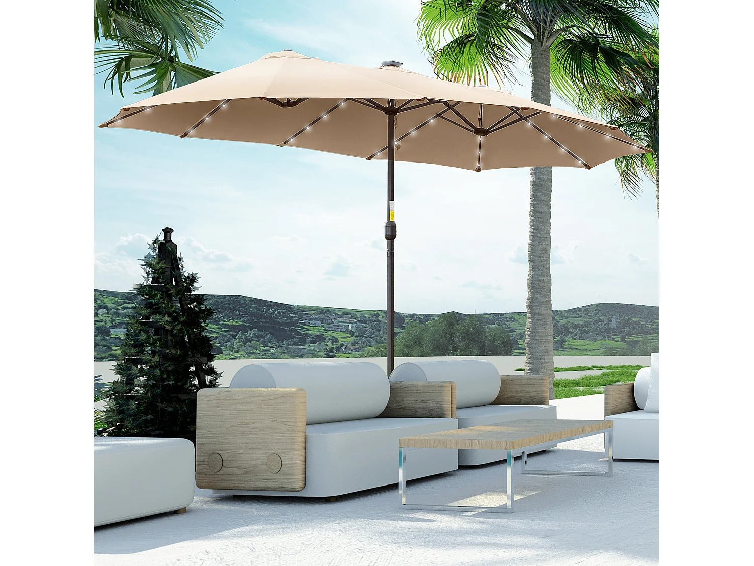 Ombrellone da giardino 4.5m con 48 luci led e manovella cachi