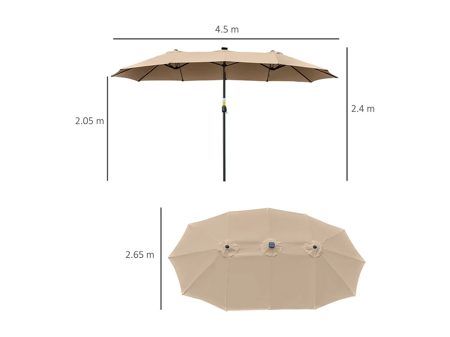 Ombrellone da giardino 4.5m con 48 luci led e manovella cachi