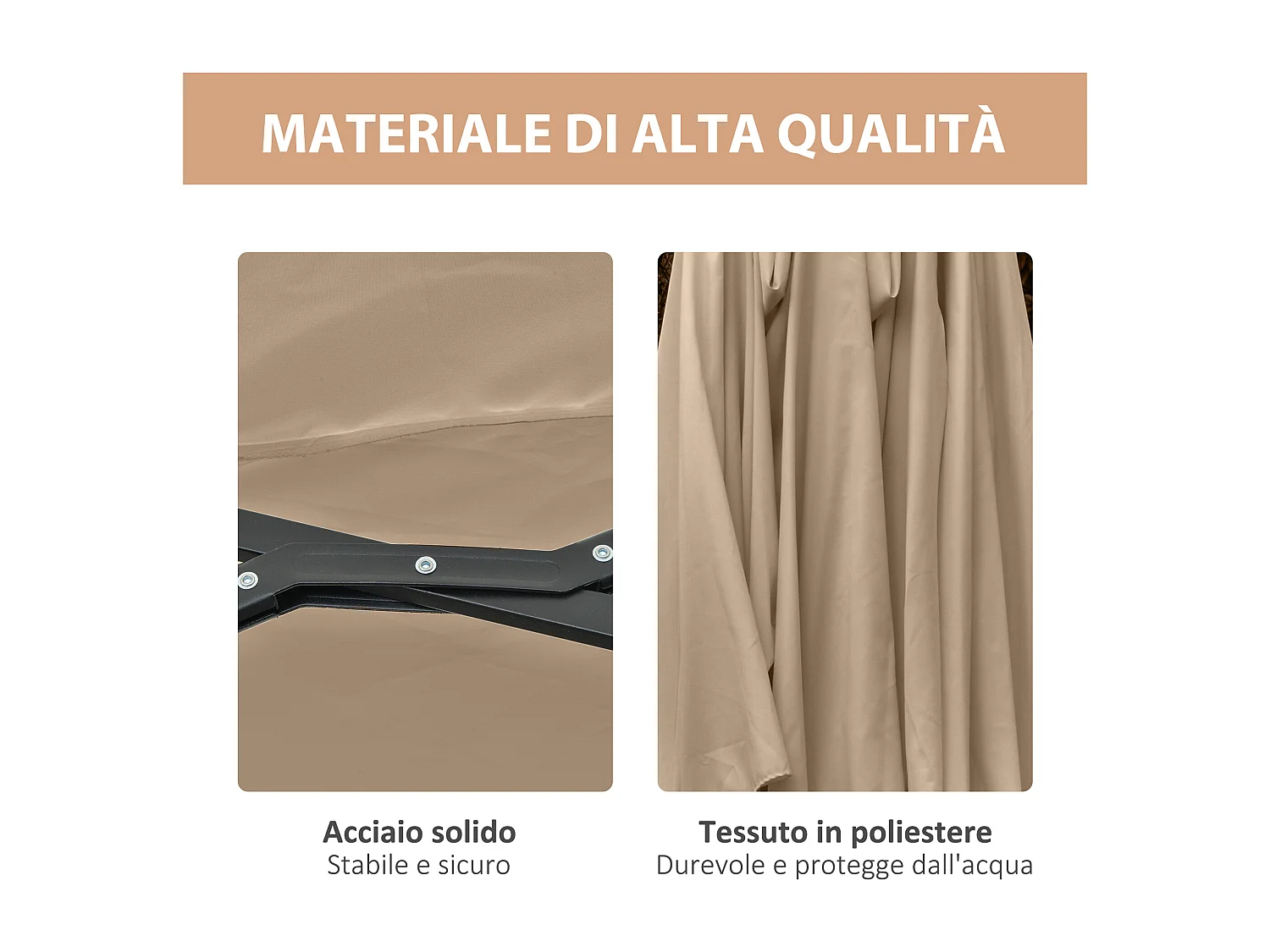 Ombrellone da giardino 4.5m con 48 luci led e manovella cachi