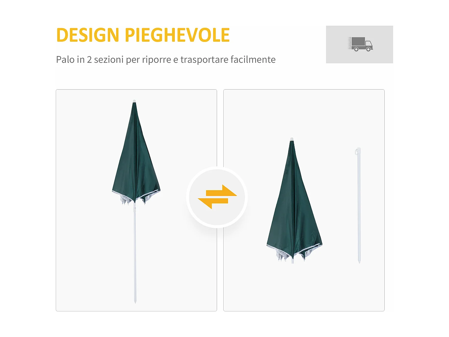 Ombrellone da spiaggia e da giardino 2x2m con tenda parasole