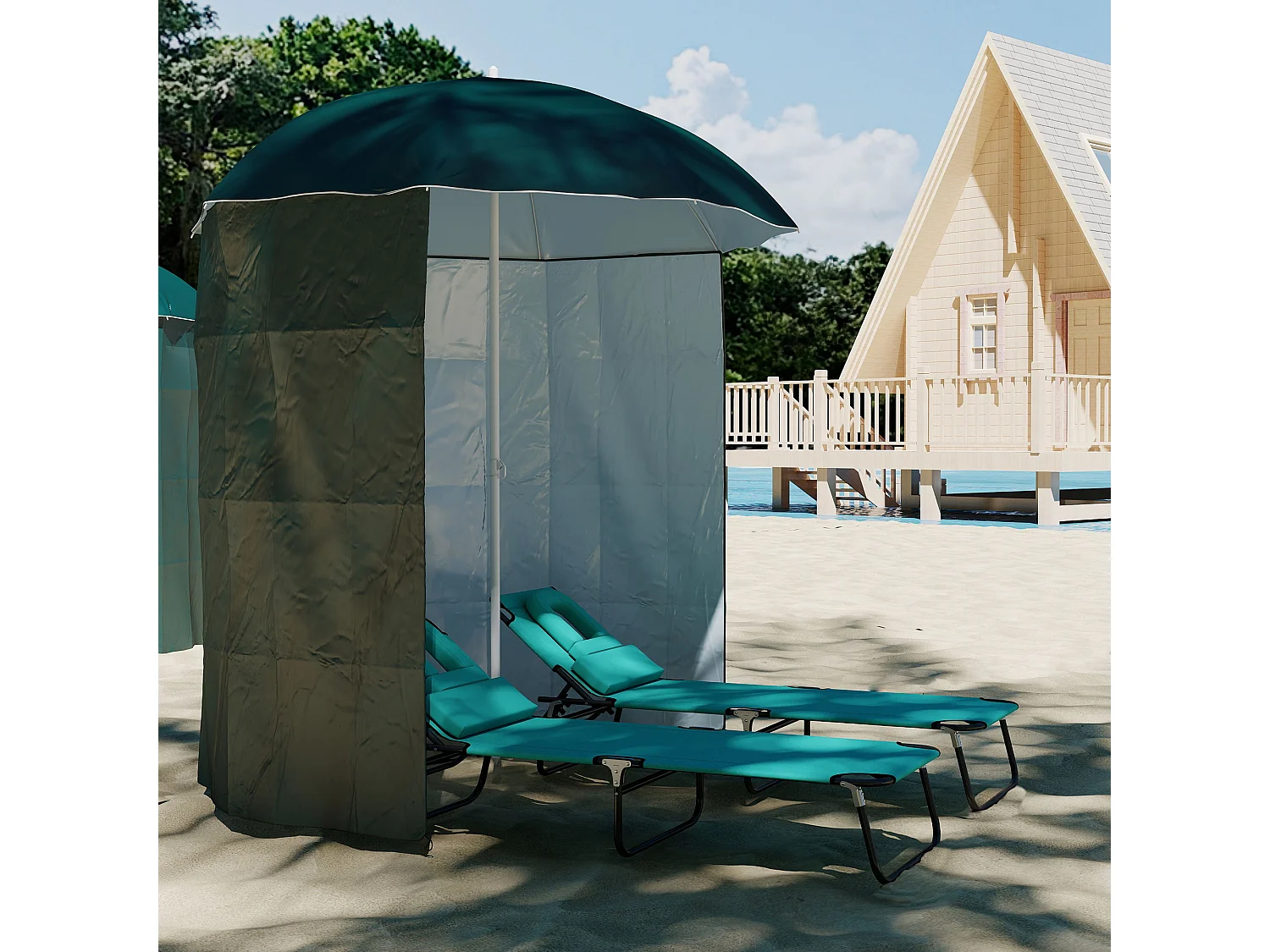 Ombrellone da spiaggia e da giardino 2x2m con tenda parasole
