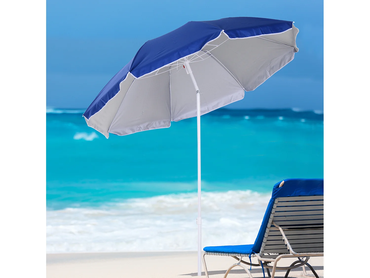 Ombrellone da spiaggia inclinabile 3 pezzi con fodera riflettente blu