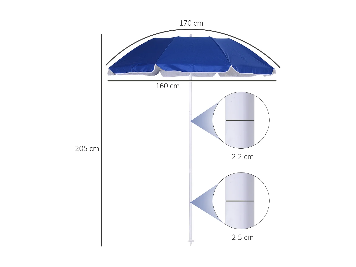 Ombrellone da spiaggia inclinabile 3 pezzi con fodera riflettente blu