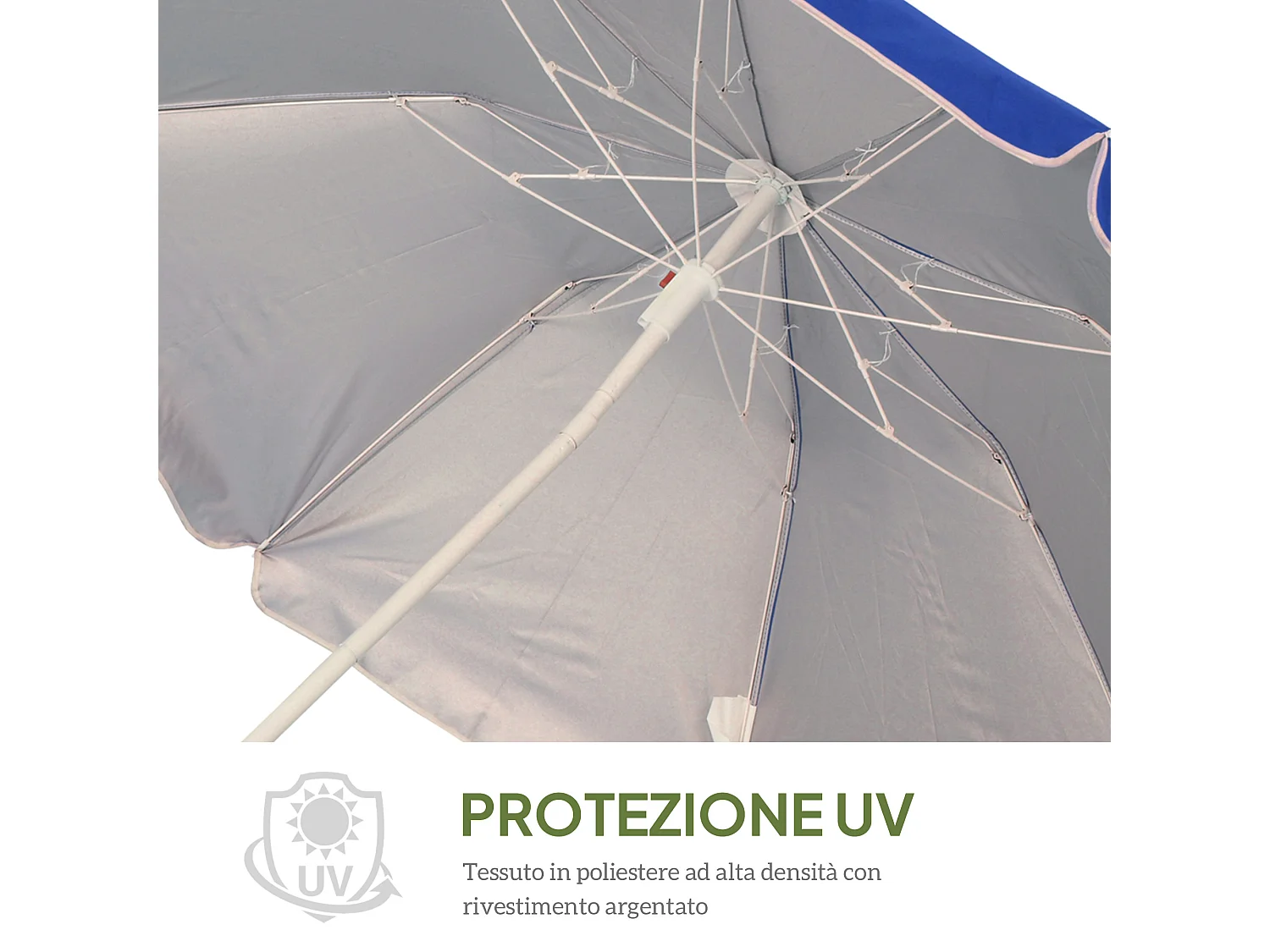 Ombrellone da spiaggia inclinabile 3 pezzi con fodera riflettente blu