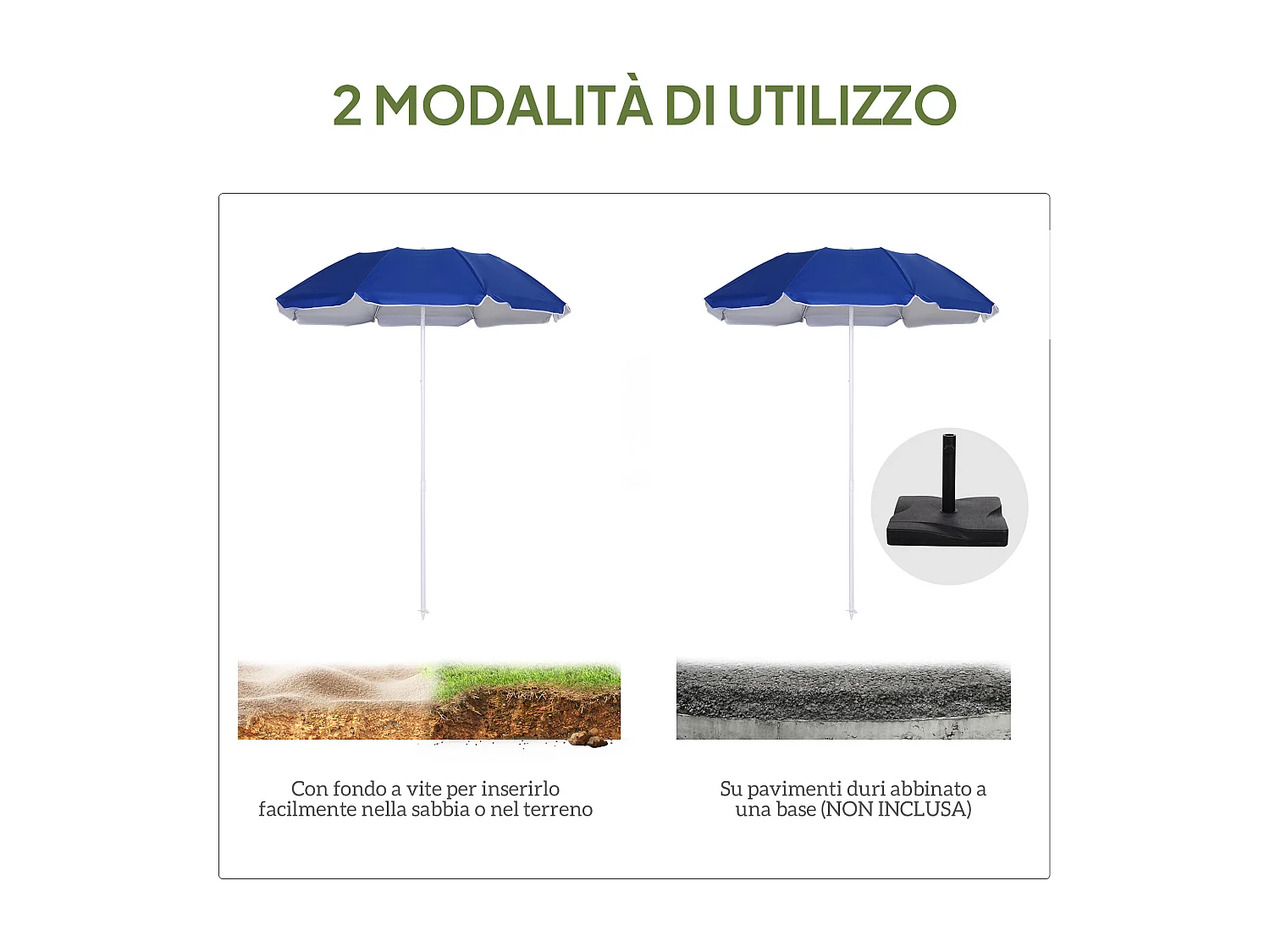 Ombrellone da spiaggia inclinabile 3 pezzi con fodera riflettente blu