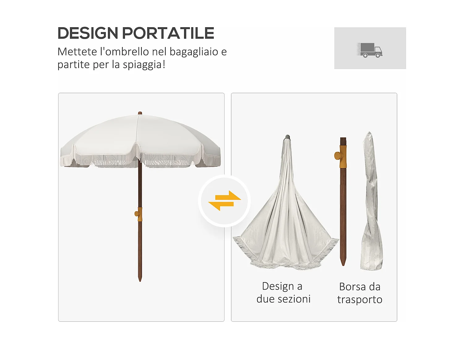 Ombrellone mare con protezione uv40+ e borsa di trasporto grigio