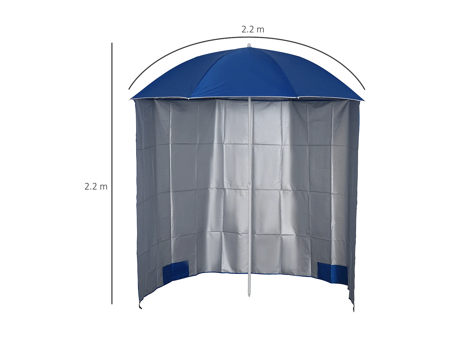Ombrellone da spiaggia con tenda integrata in metallo e poliestere blu
