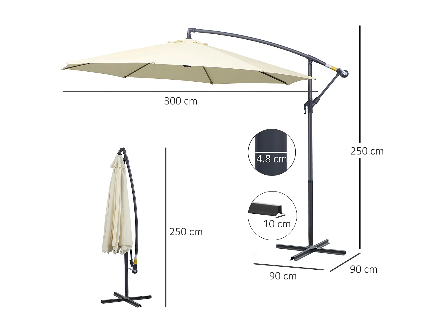 Ombrellone da giardino a braccio con manovella 3x2.5 m beige