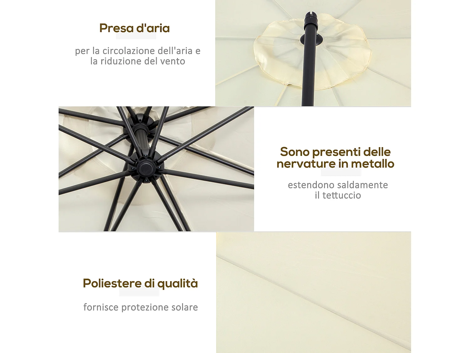 Ombrellone da giardino a braccio con manovella 3x2.5 m beige