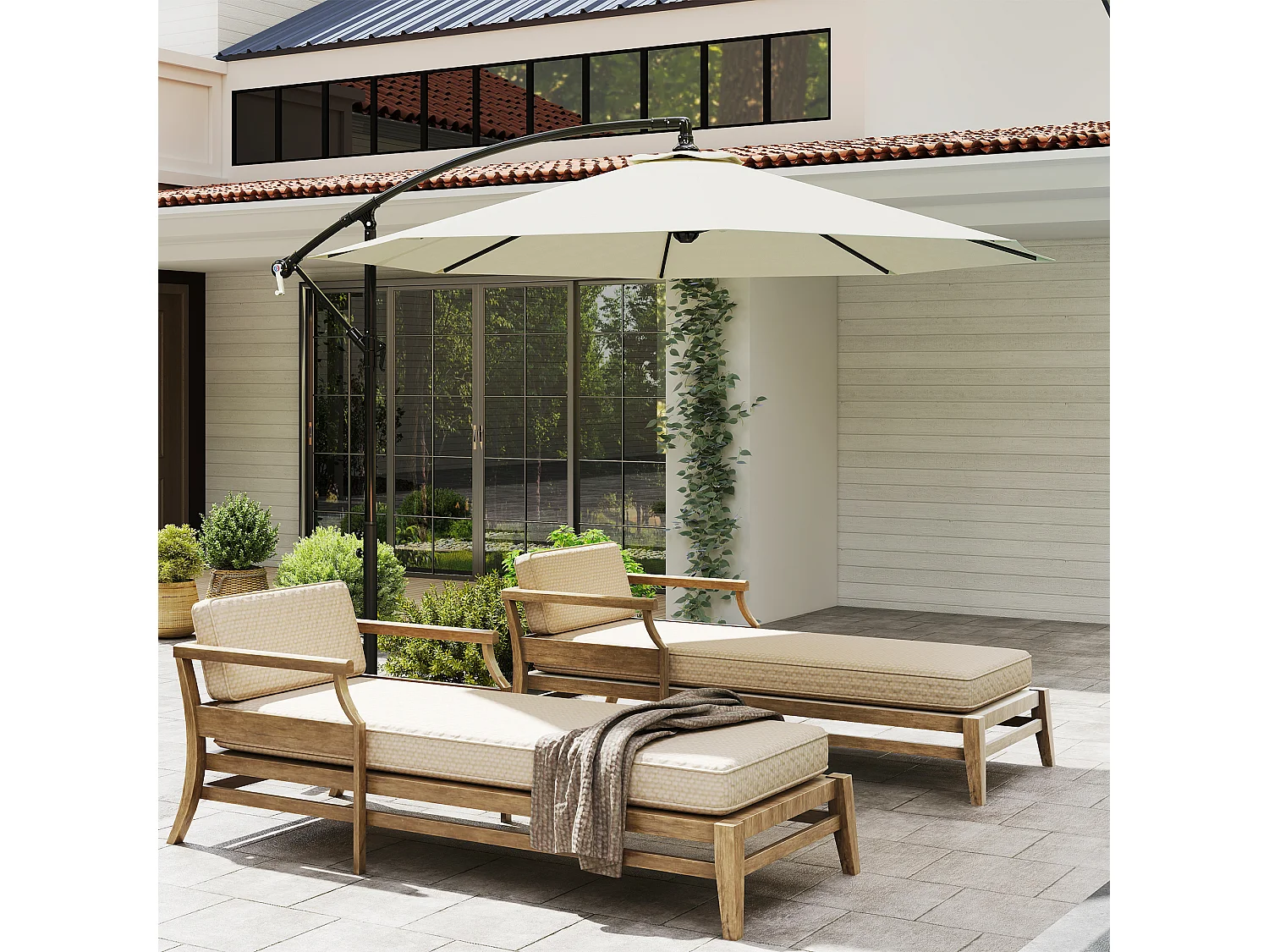 Ombrellone da giardino a braccio con manovella 3x2.5 m beige