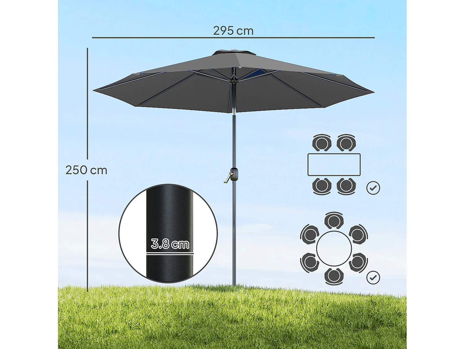 Ombrellone da giardino 3x2.5 m inclinabile con manovella