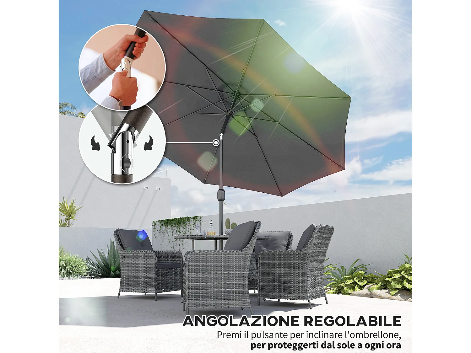 Ombrellone da giardino 3x2.5 m inclinabile con manovella