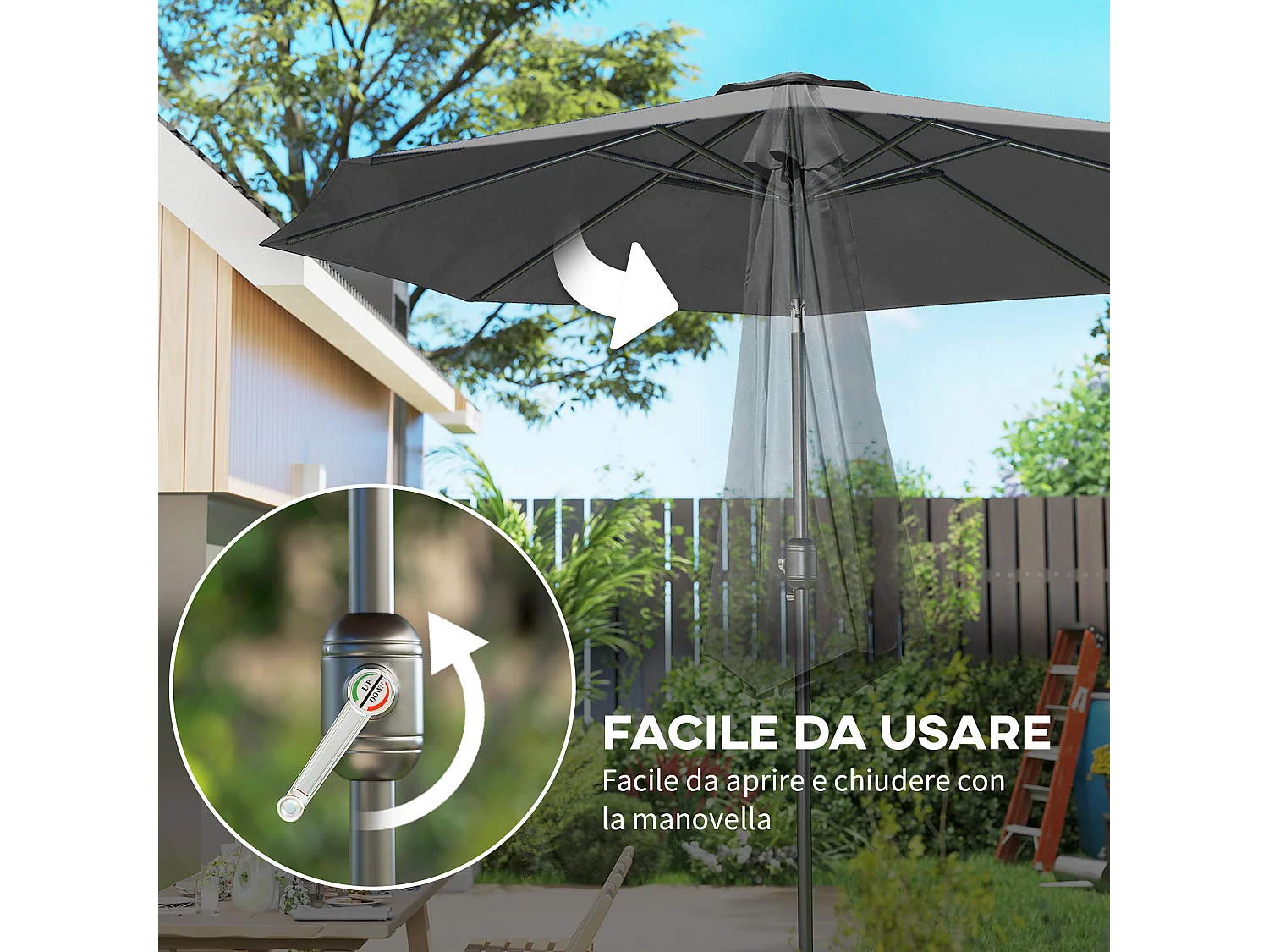 Ombrellone da giardino 3x2.5 m inclinabile con manovella