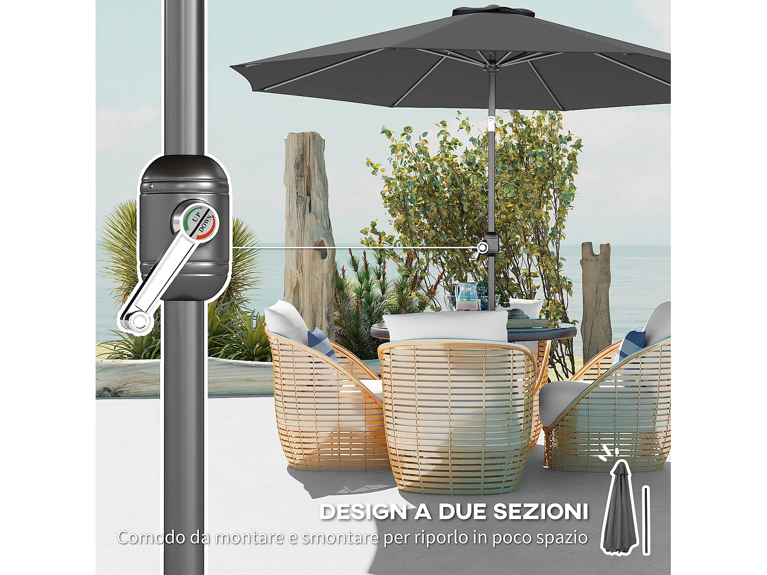 Ombrellone da giardino 3x2.5 m inclinabile con manovella