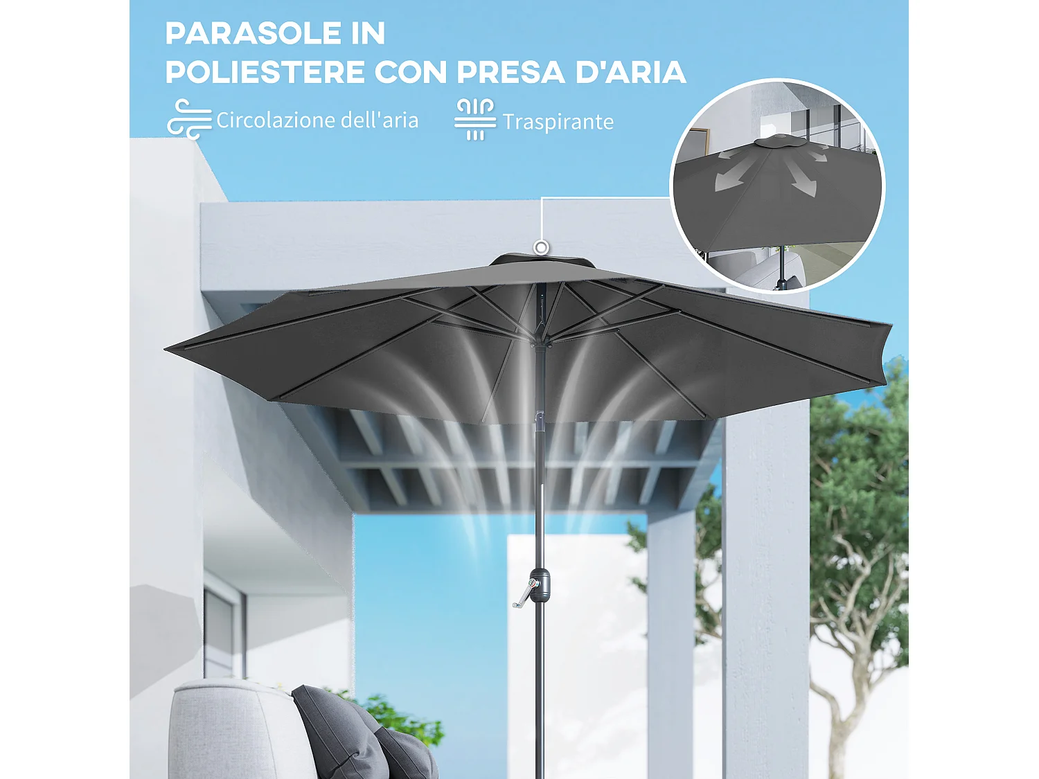 Ombrellone da giardino 3x2.5 m inclinabile con manovella