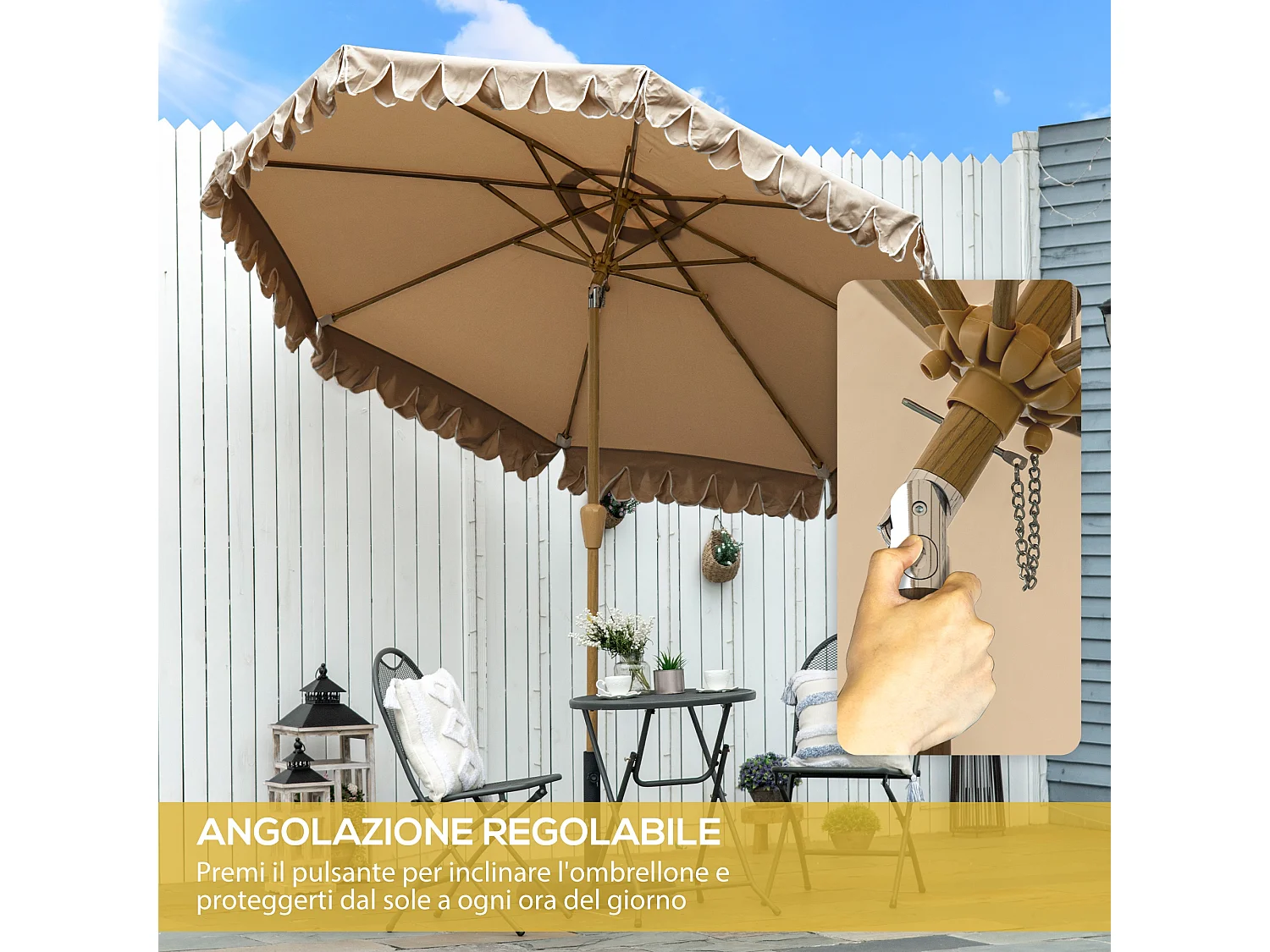 Ombrellone da giardino inclinabile 2.7x2.4 m cachi
