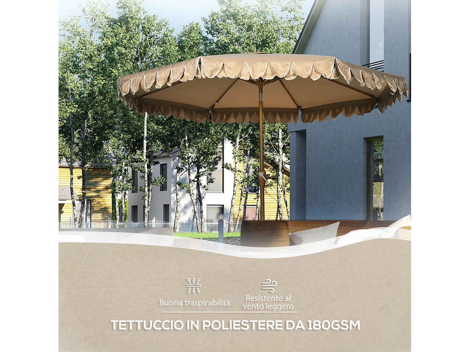 Ombrellone da giardino inclinabile 2.7x2.4 m cachi