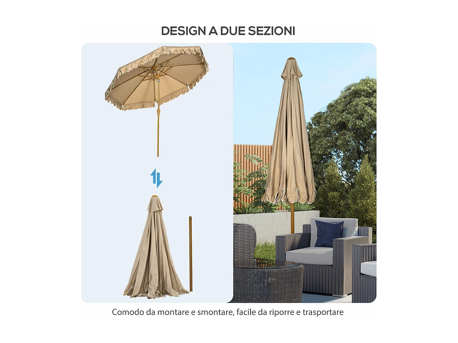 Ombrellone da giardino inclinabile 2.7x2.4 m cachi