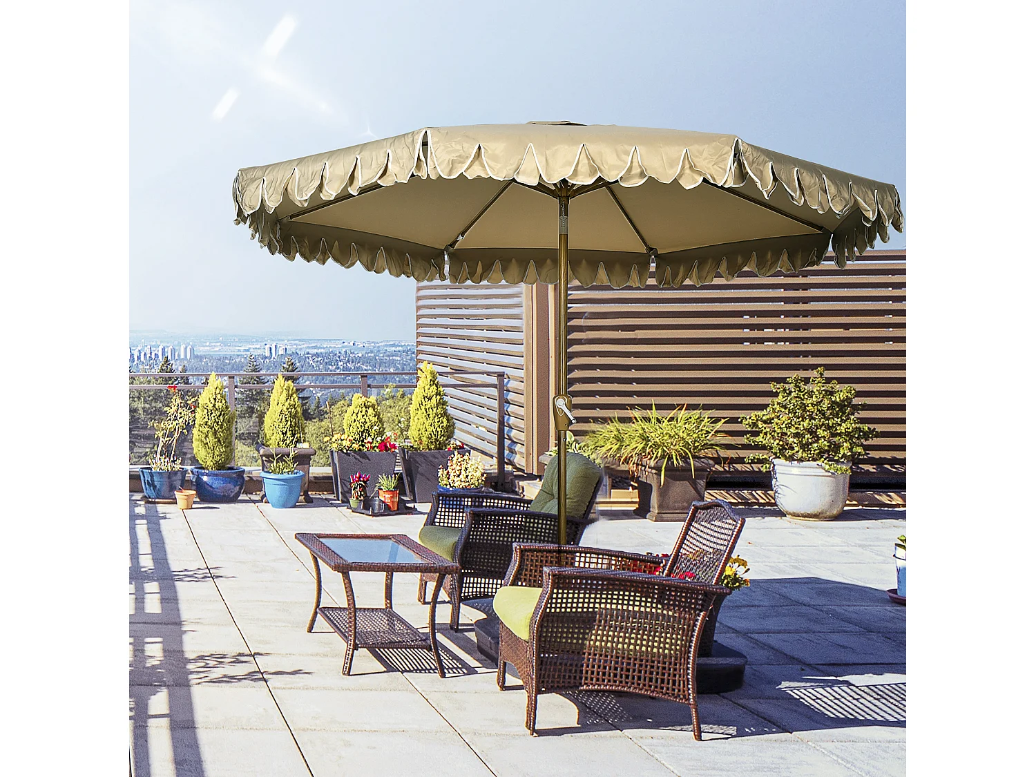 Ombrellone da giardino inclinabile 2.7x2.4 m cachi