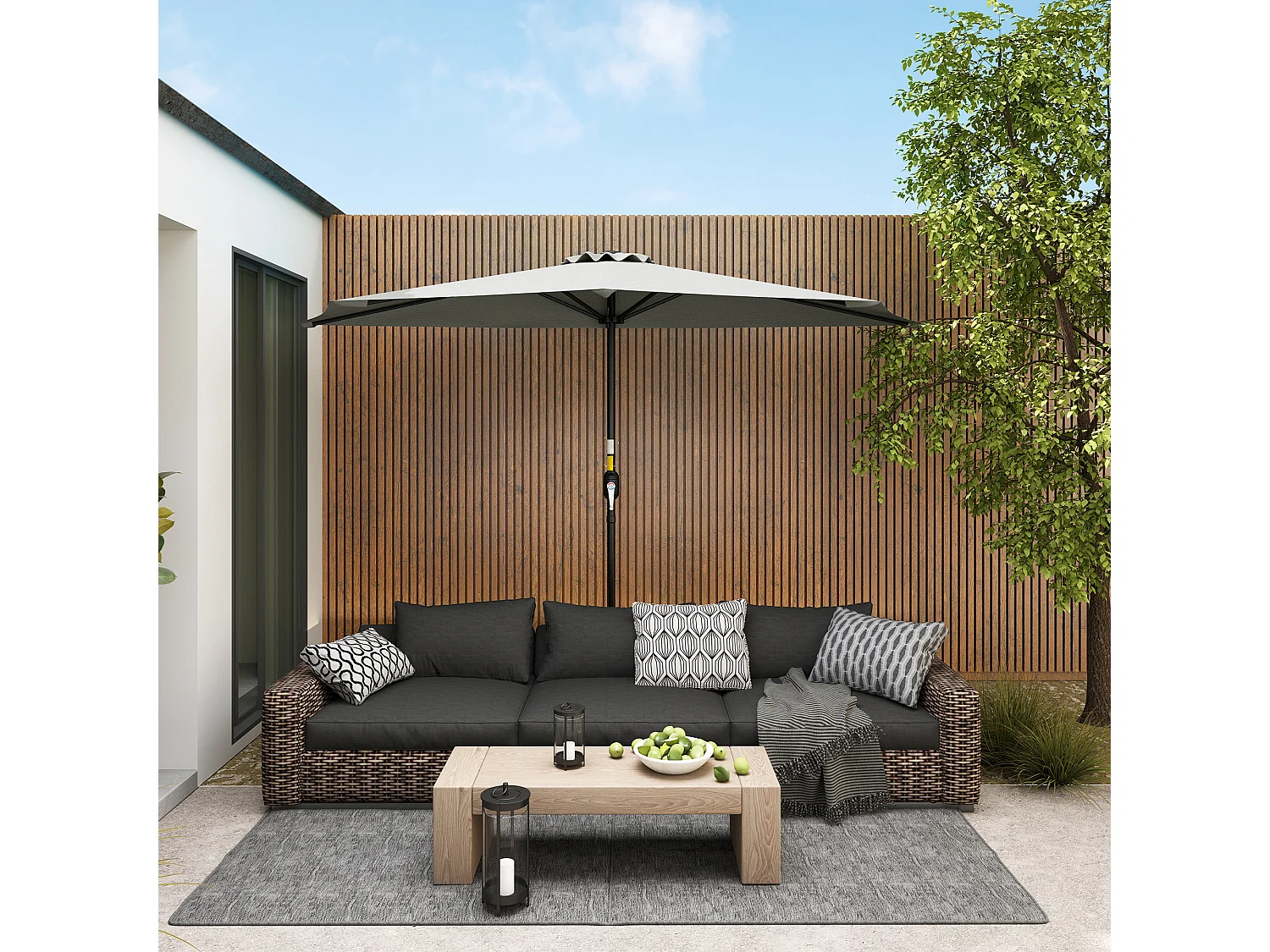 Ombrellone semicircolare con manovella grigio chiaro 2.7x2.4 m