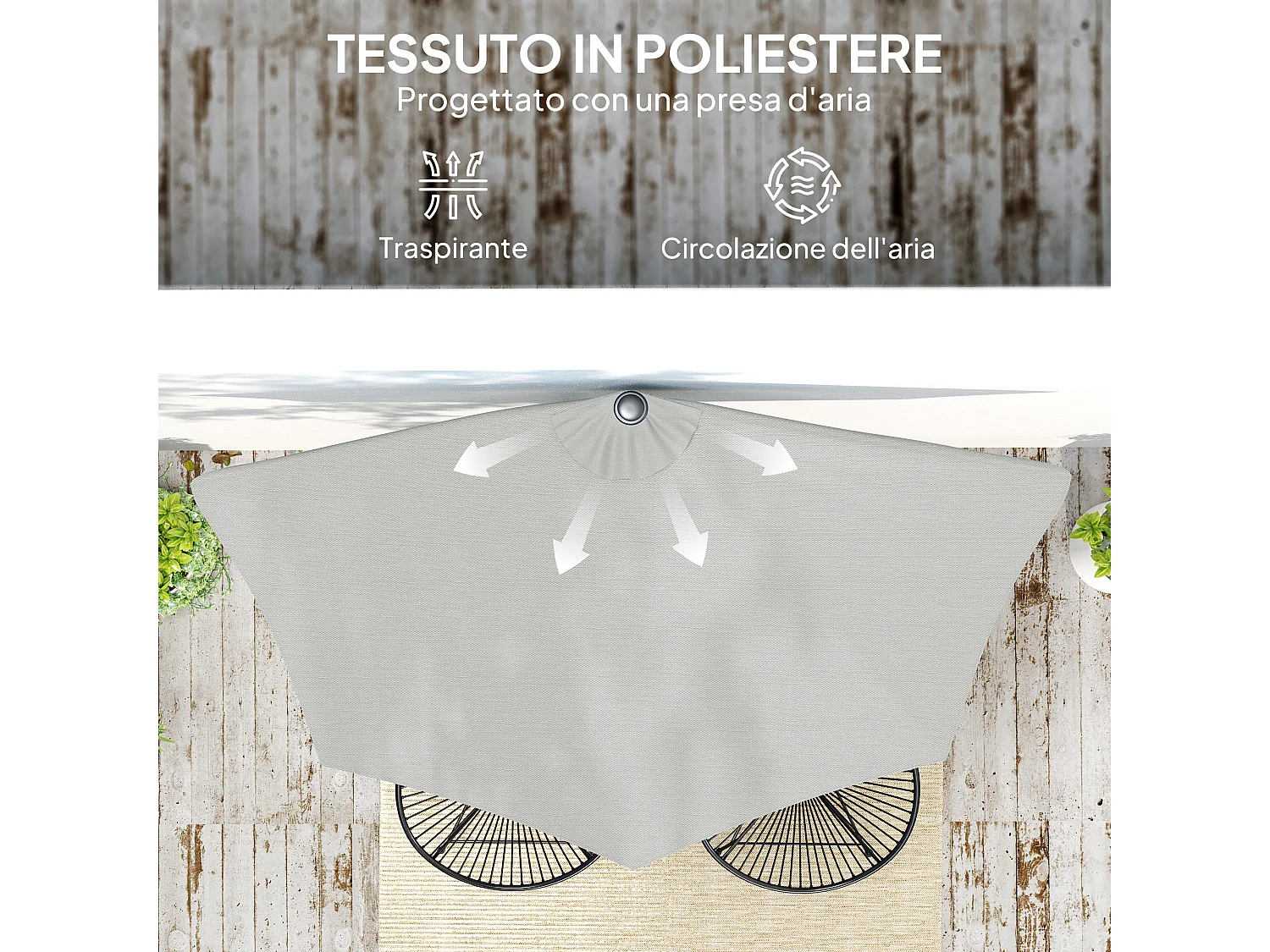 Ombrellone semicircolare con manovella grigio chiaro 2.7x2.4 m