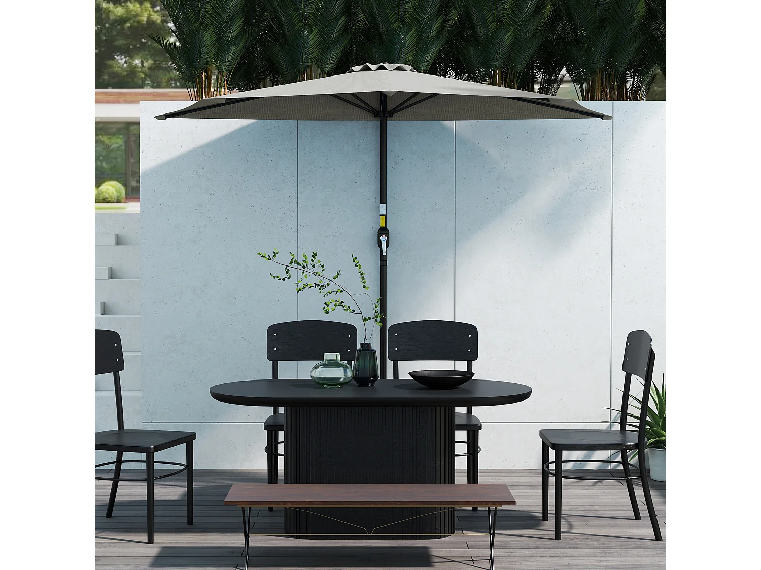 Ombrellone semicircolare con manovella grigio chiaro 2.7x2.4 m