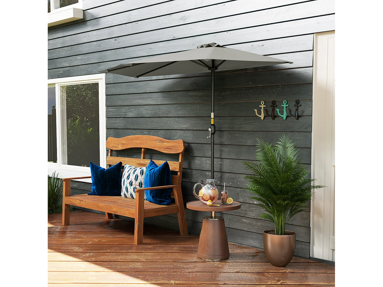 Ombrellone semicircolare con manovella grigio chiaro 2.7x2.4 m