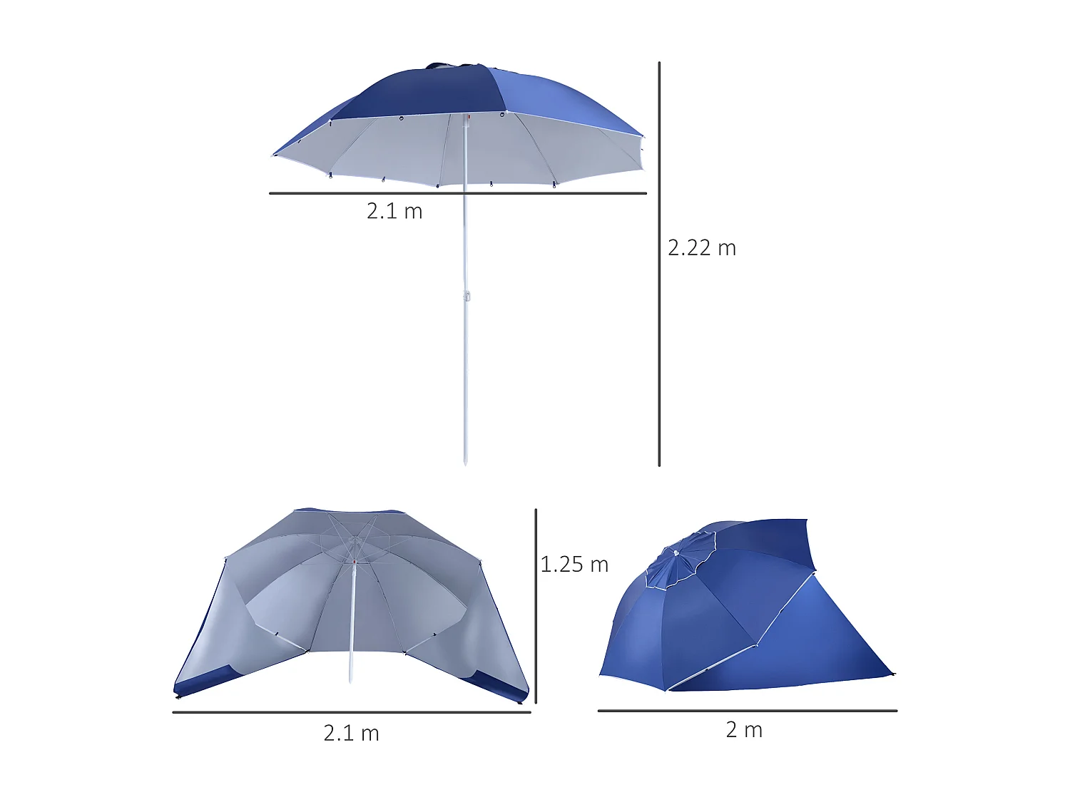 Ombrellone da giardino tenda parasole 2x2.1 m blu