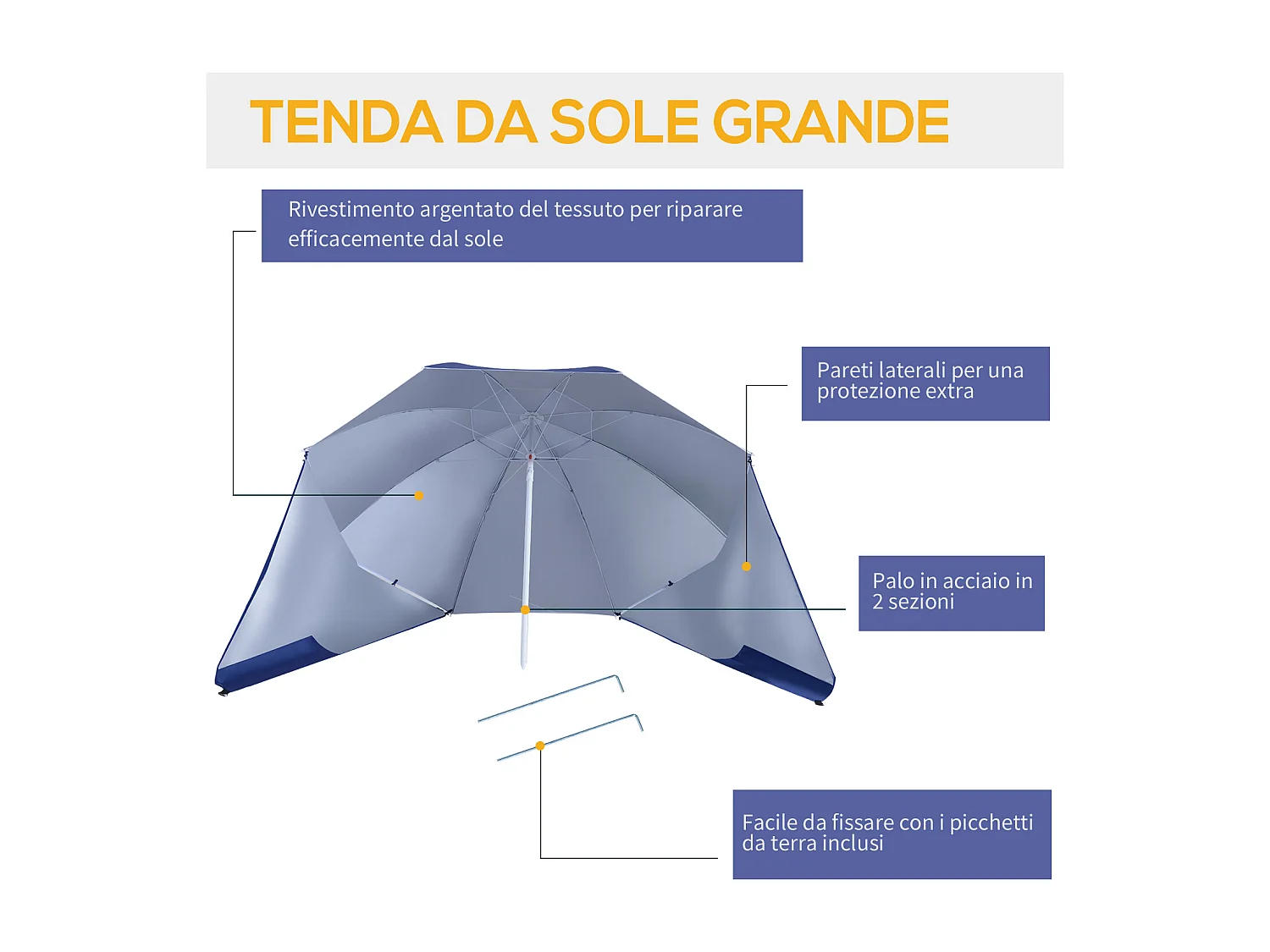 Ombrellone da giardino tenda parasole 2x2.1 m blu