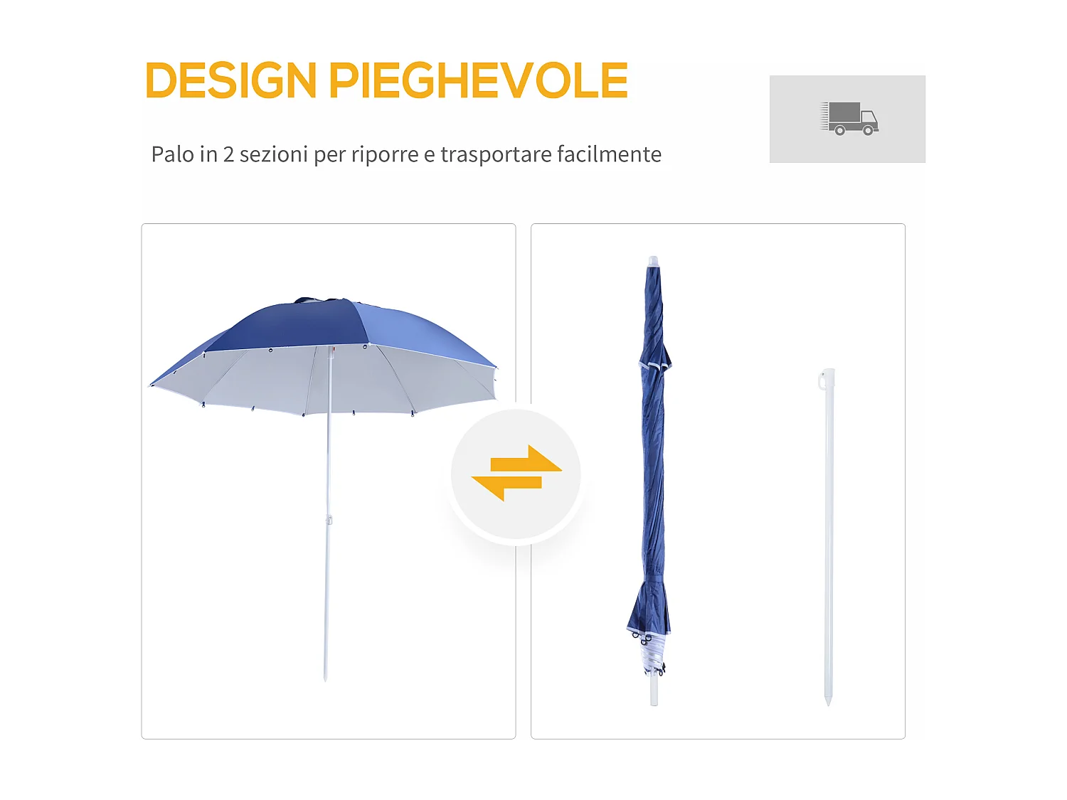 Ombrellone da giardino tenda parasole 2x2.1 m blu