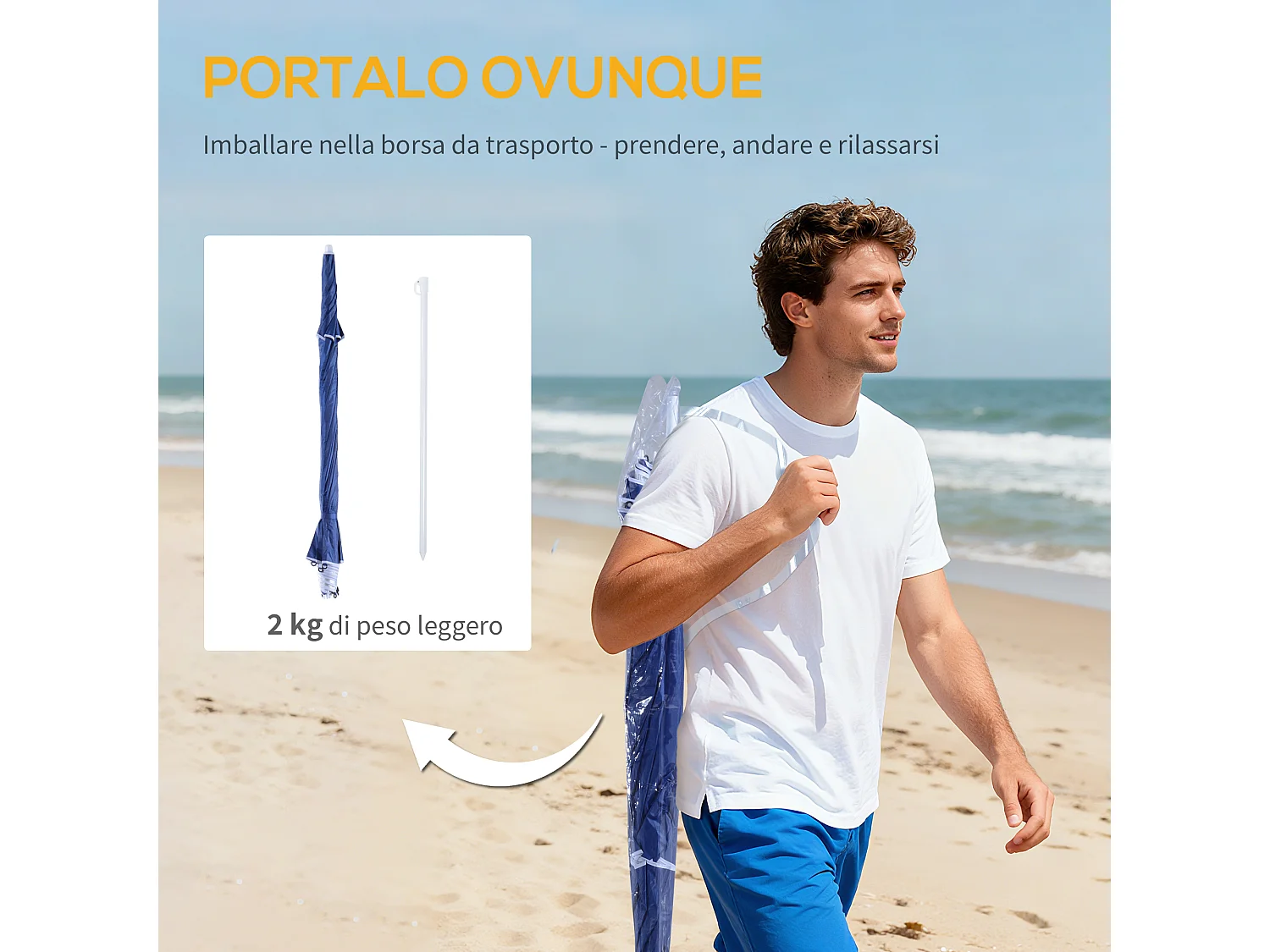 Ombrellone da giardino tenda parasole 2x2.1 m blu