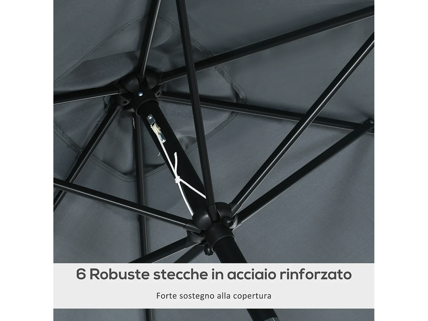 Ombrellone rettangolare 2x3 m pieghevole con manovella grigio scuro