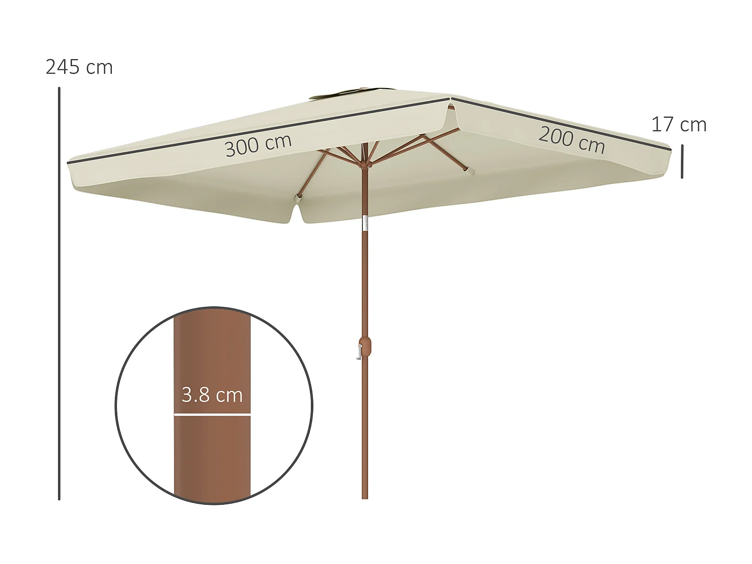 Ombrellone da giardino inclinabile in alluminio e poliestere beige